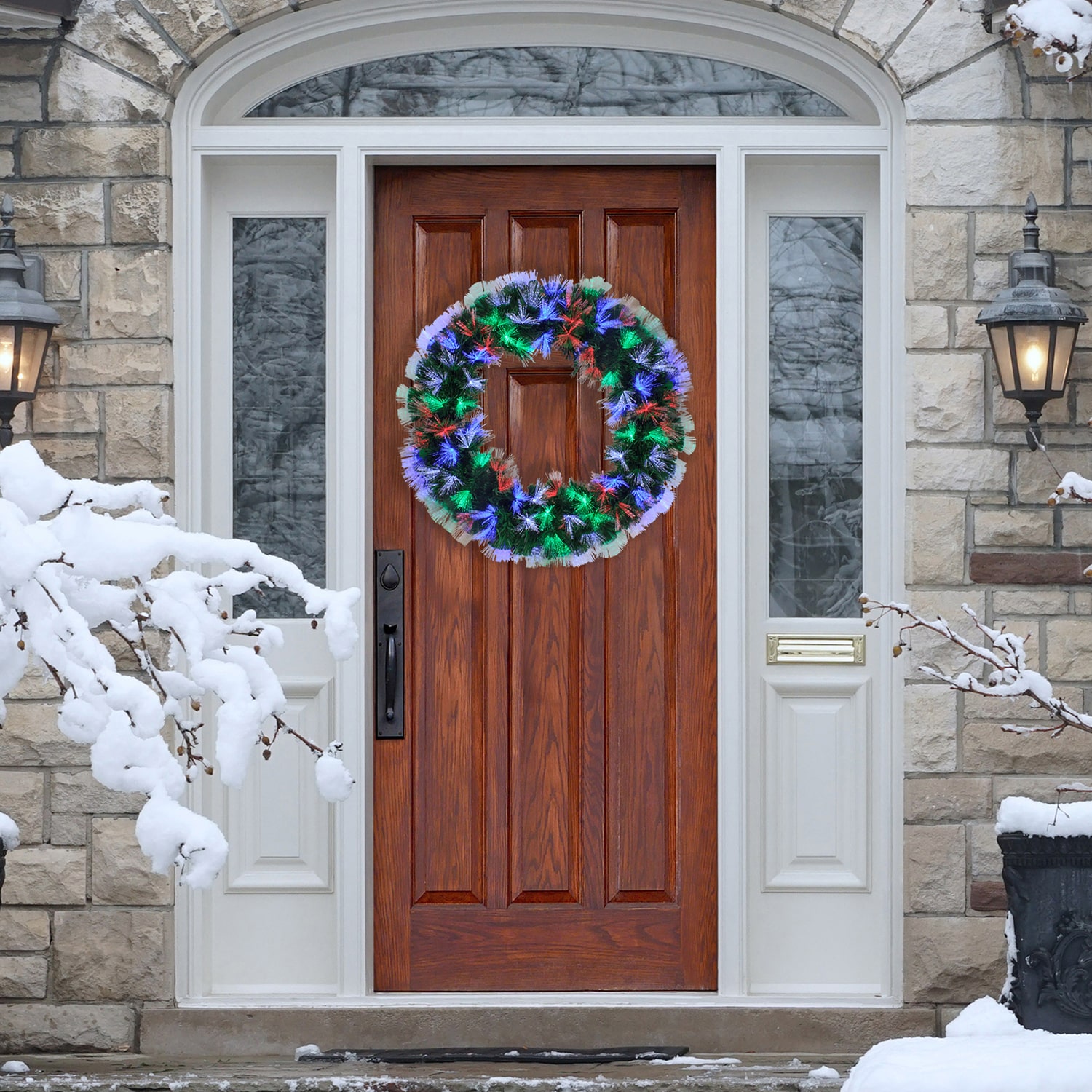 Northlight 24" Multi Function Fiber Optic Artificial Pine Pre-Lit Wreath