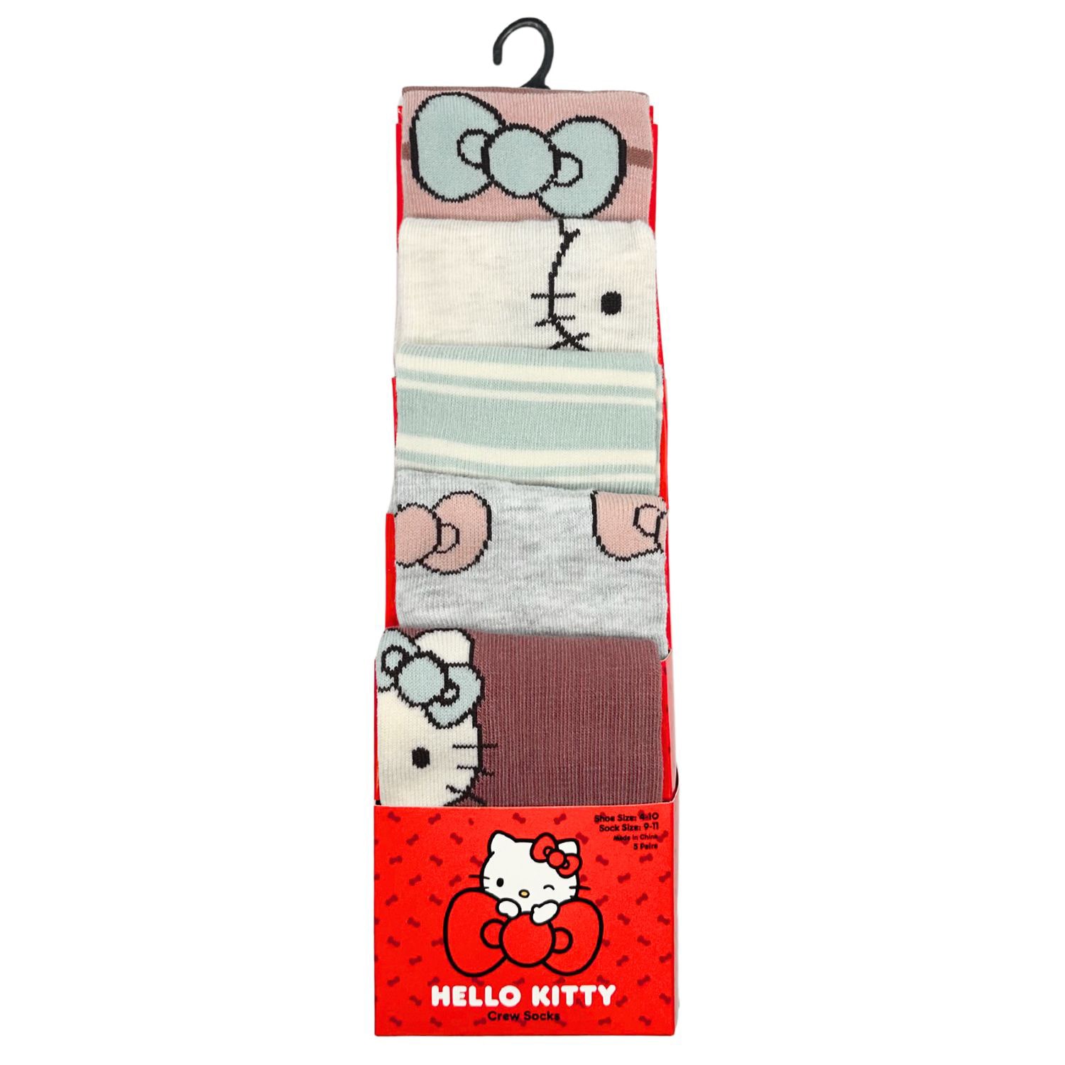 Womens 5 Pair Hello Kitty Crew Socks