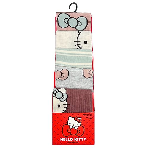 Licensed Properties Womens 5 Pair Hello Kitty Crew Socks In Pink