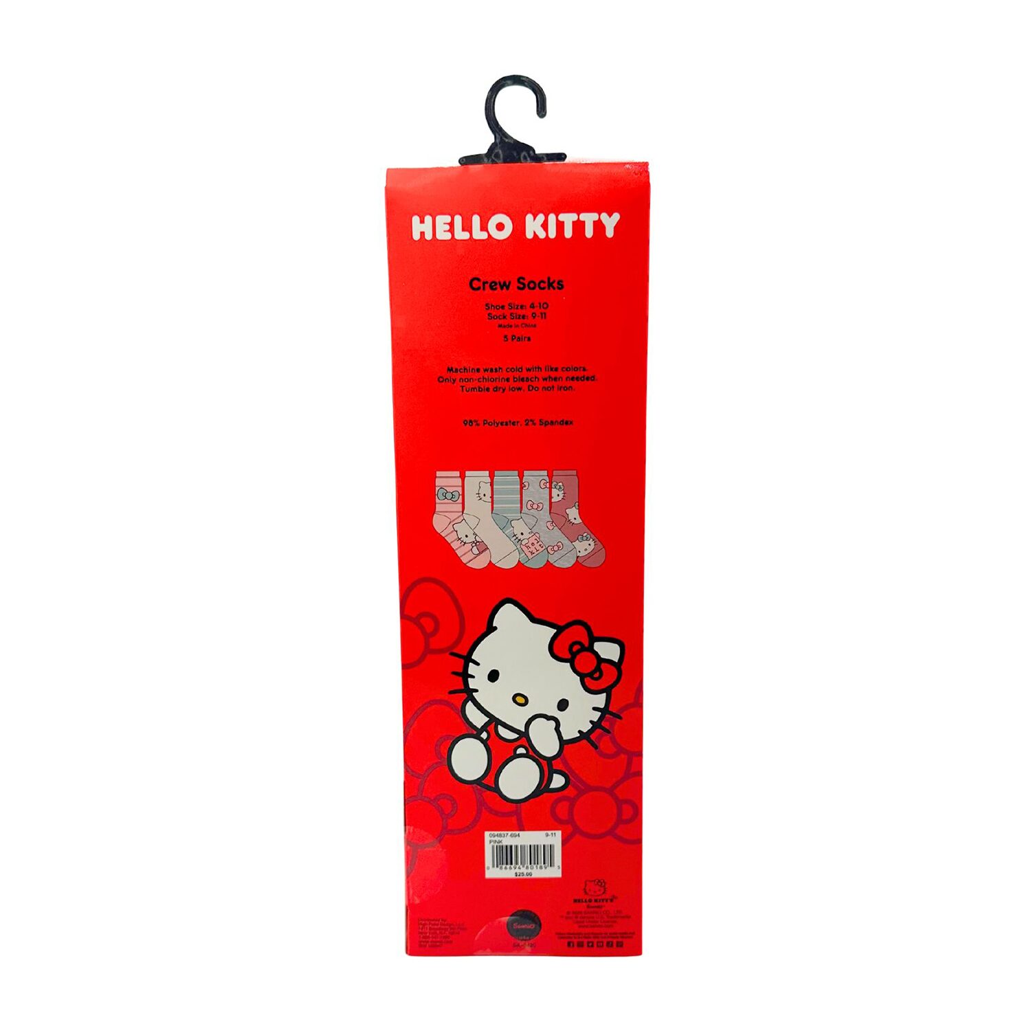 Womens 5 Pair Hello Kitty Crew Socks