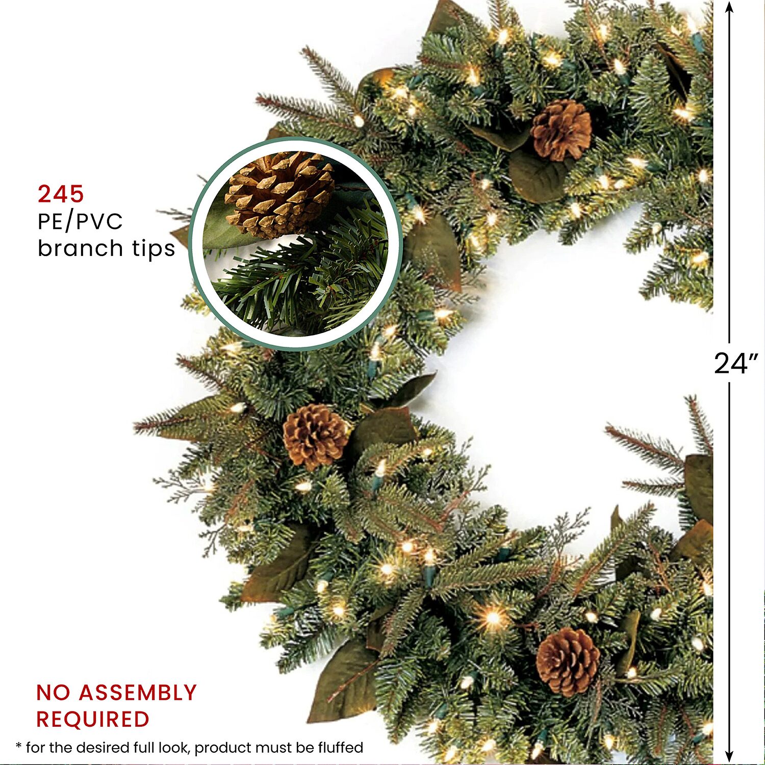 Northlight 24" Pre Lit River Spruce Artificial Lights Pre-Lit Wreath