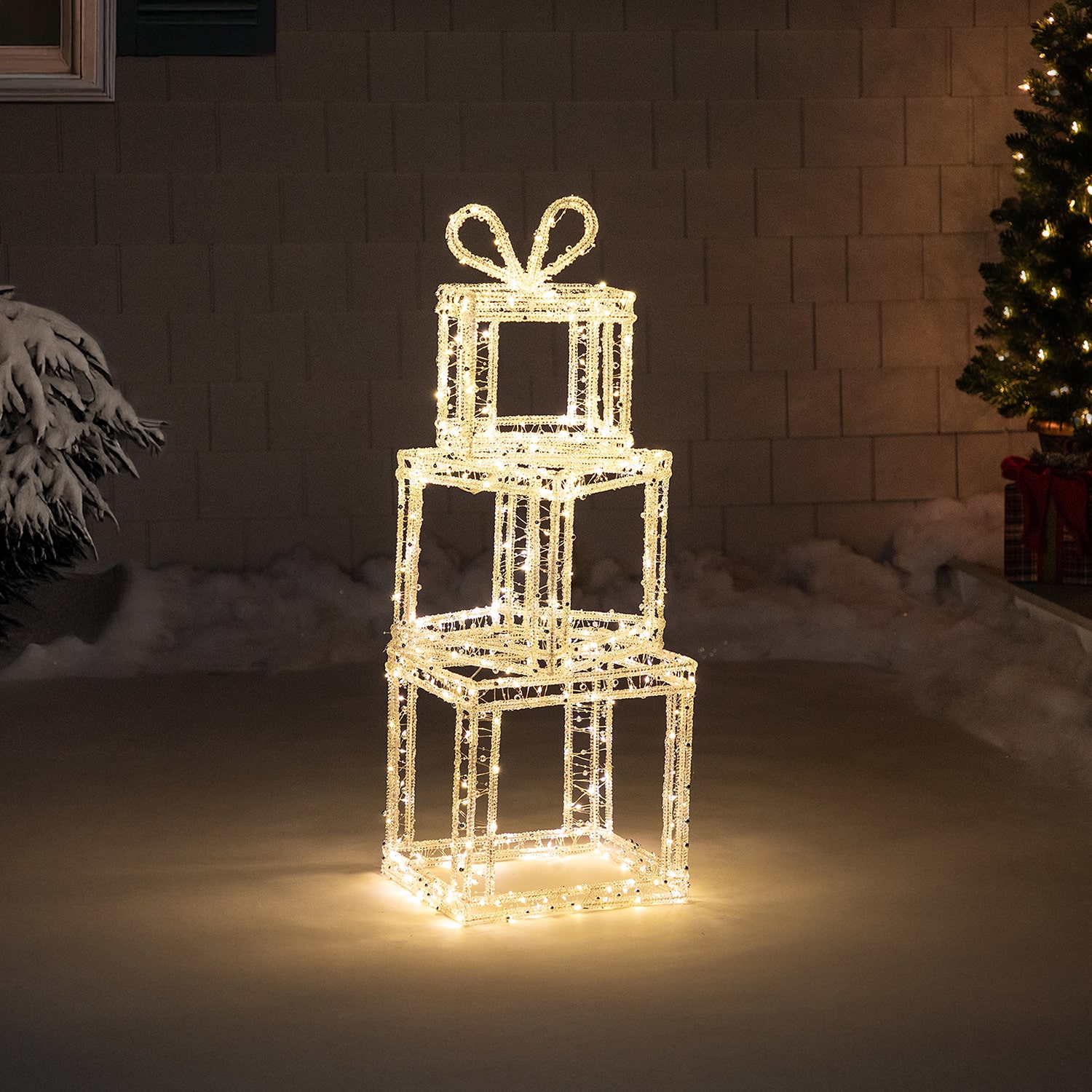 Northlight 34" Led Lighted Icy Gift Box Tower Yard Lights Christmas Yard Art
