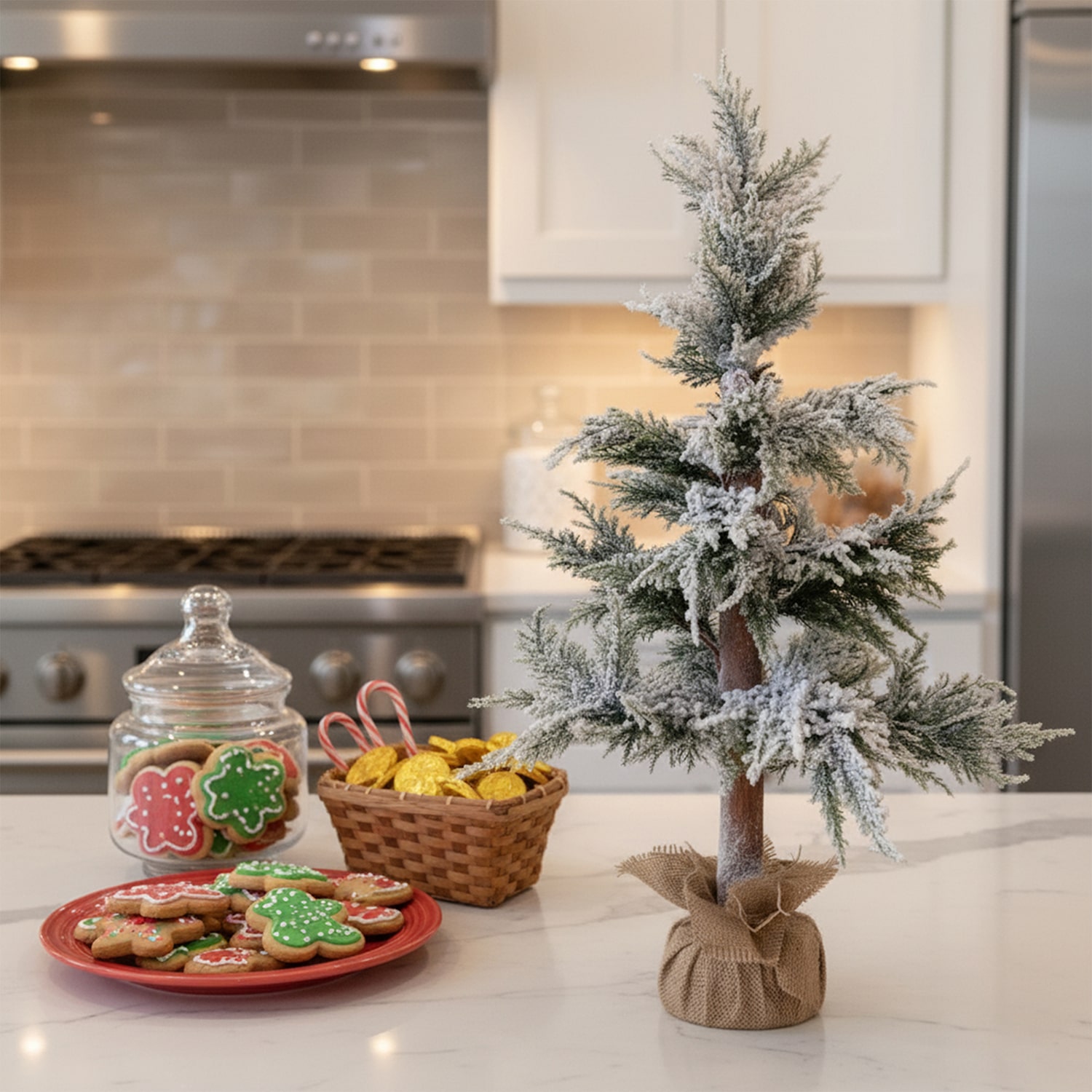 Northlight 35.25" Heavily Flocked Pine Tree In Natural Jute Base 3 Foot Flocked Pine Christmas Tree