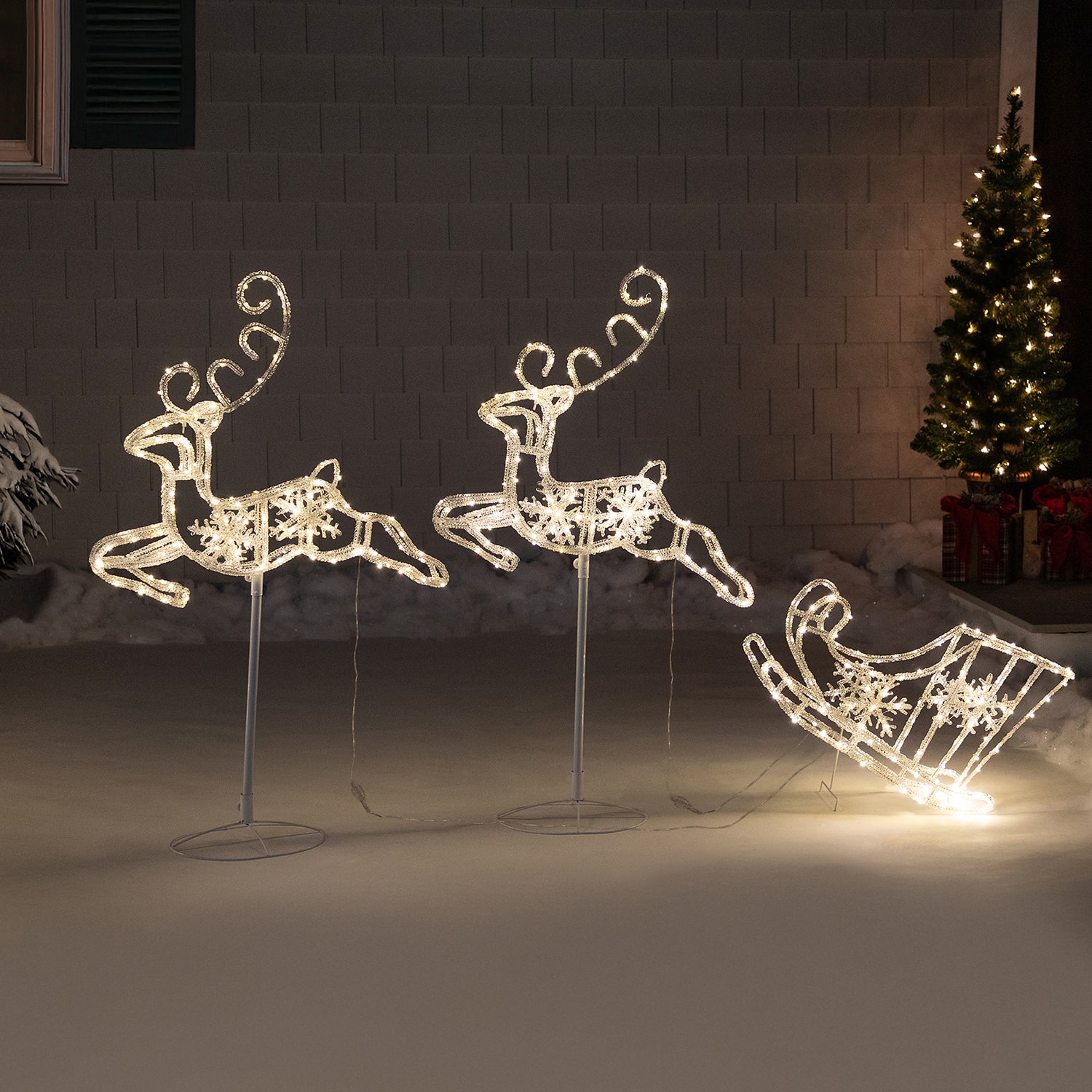 Northlight Led Lighted Icy Reindeer And Sleigh Yard Christmas Yard Art