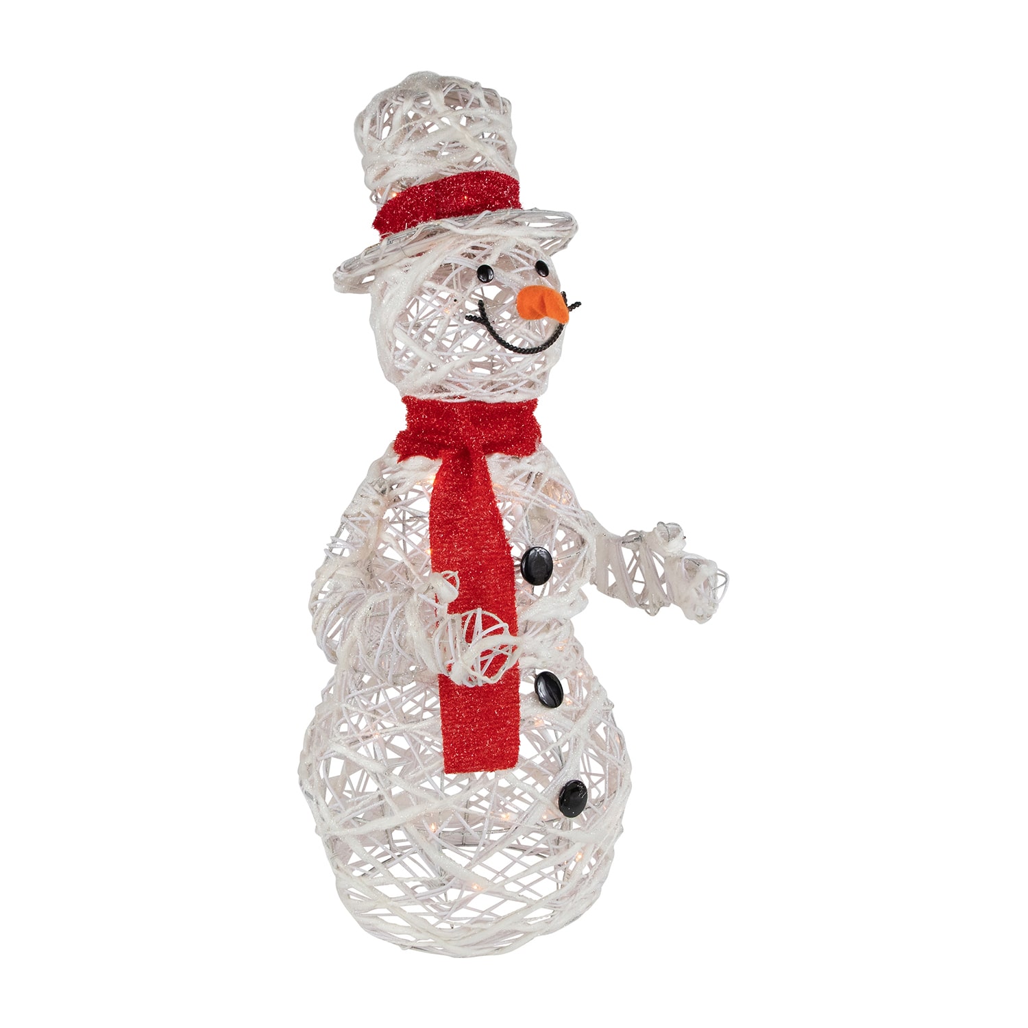 Northlight 28" Lighted Glittered Rattan Snowman Outdoor Lights Christmas Yard Art