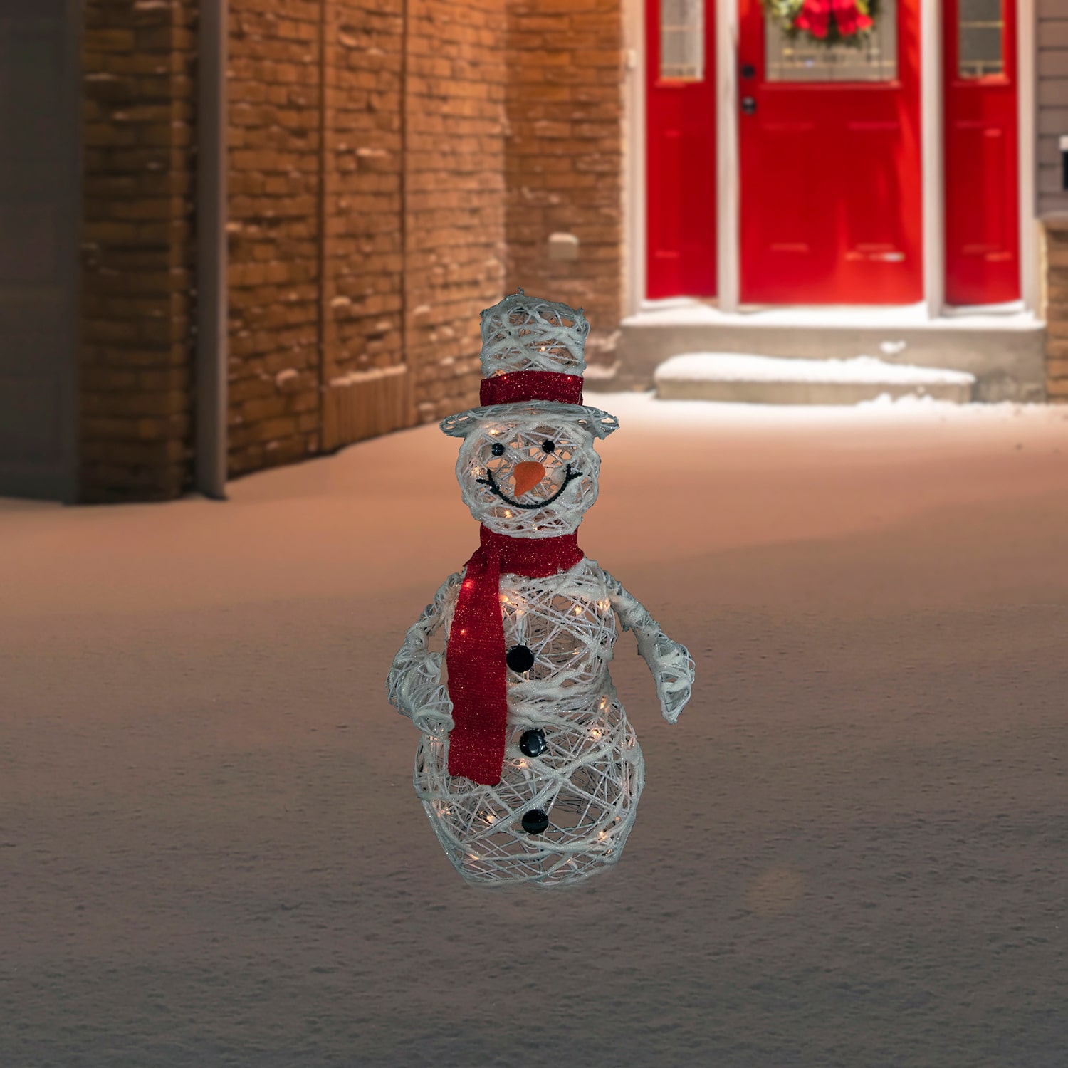 Northlight 28" Lighted Glittered Rattan Snowman Outdoor Lights Christmas Yard Art