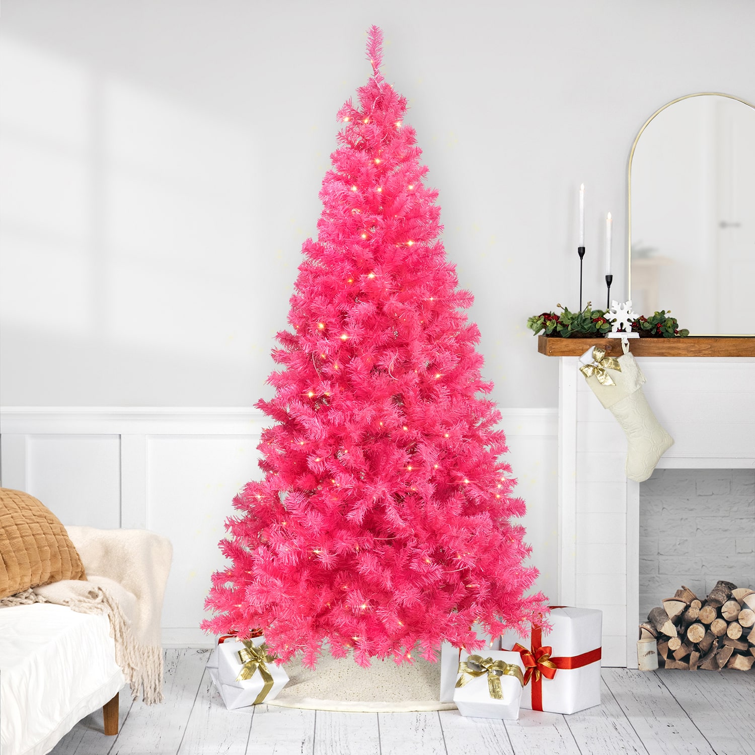 Northlight 7ft Pre Lit Artificial Tinsel Lights 7 Foot Pre-Lit Christmas Tree