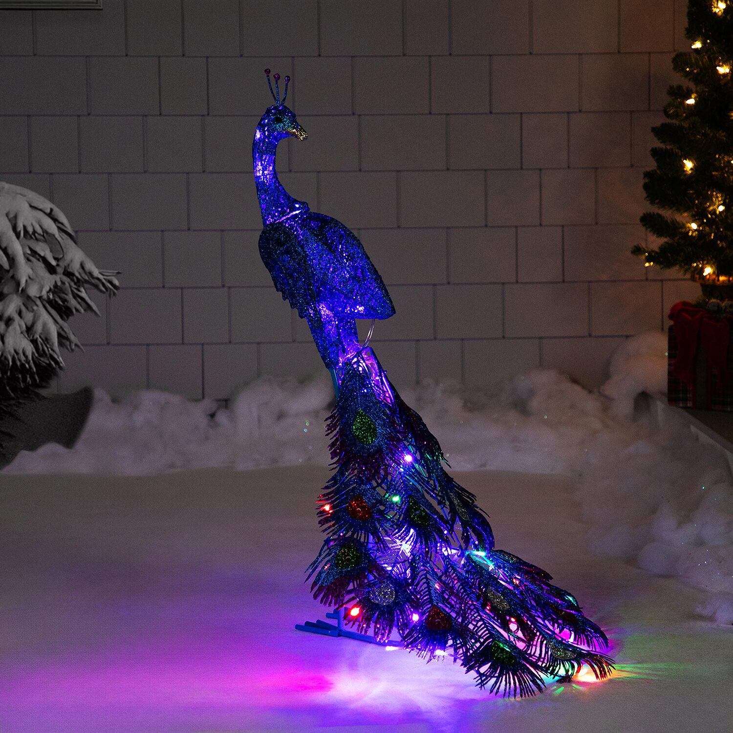 Northlight 36" Led Lighted Glittered Peacock Outdoor Yard Christmas Yard Art