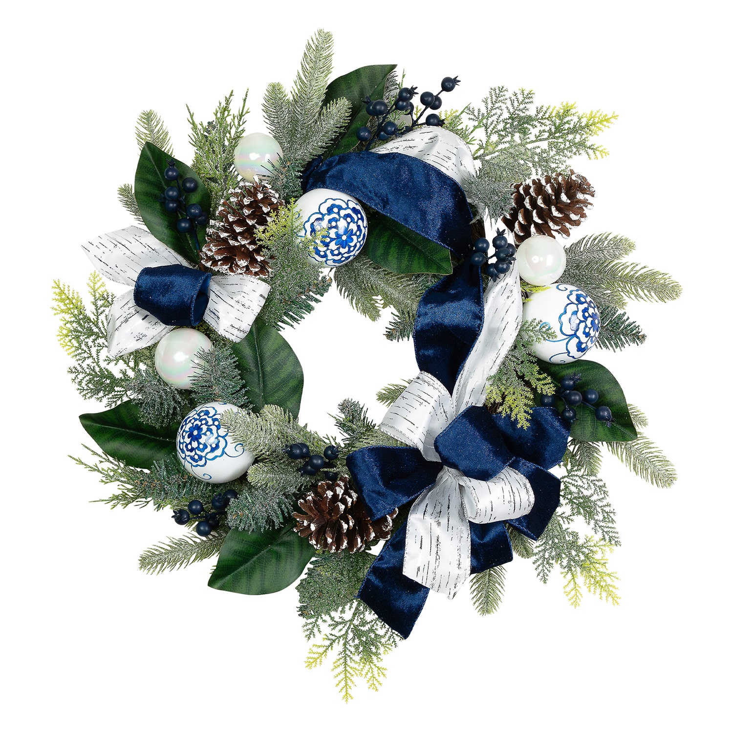 Northlight 24" Frosted Pine With Blueberries Bows And Ornaments Wreath