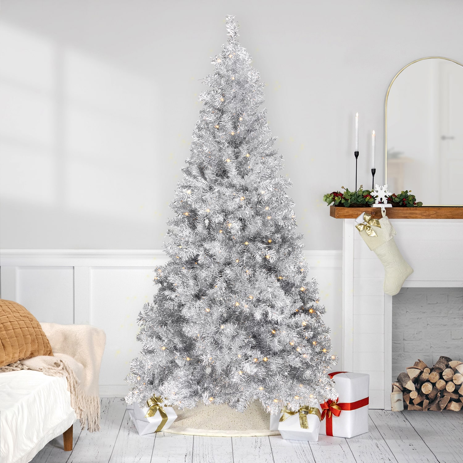 Northlight Artificial Tinsel Lights 7 Foot Pre-Lit Christmas Tree
