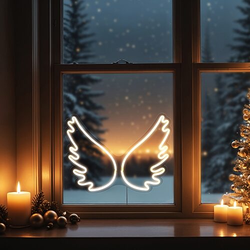 Northlight 17.5" Led Angel Wings Neon Lighted Christmas Window Decor, One Size, White