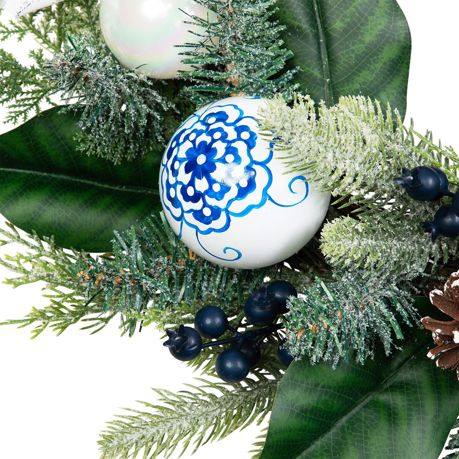 Northlight 24" Frosted Pine With Blueberries Bows And Ornaments Wreath