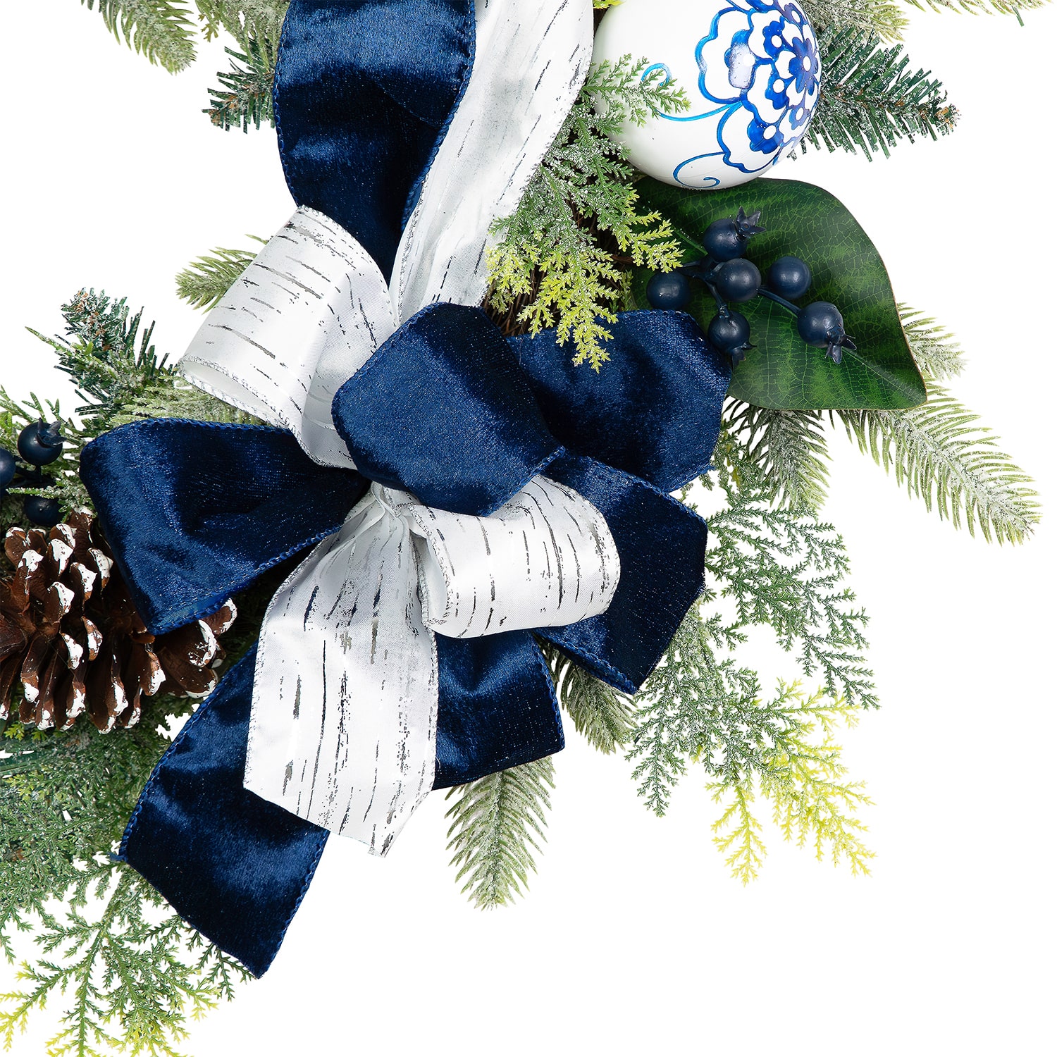 Northlight 24" Frosted Pine With Blueberries Bows And Ornaments Wreath
