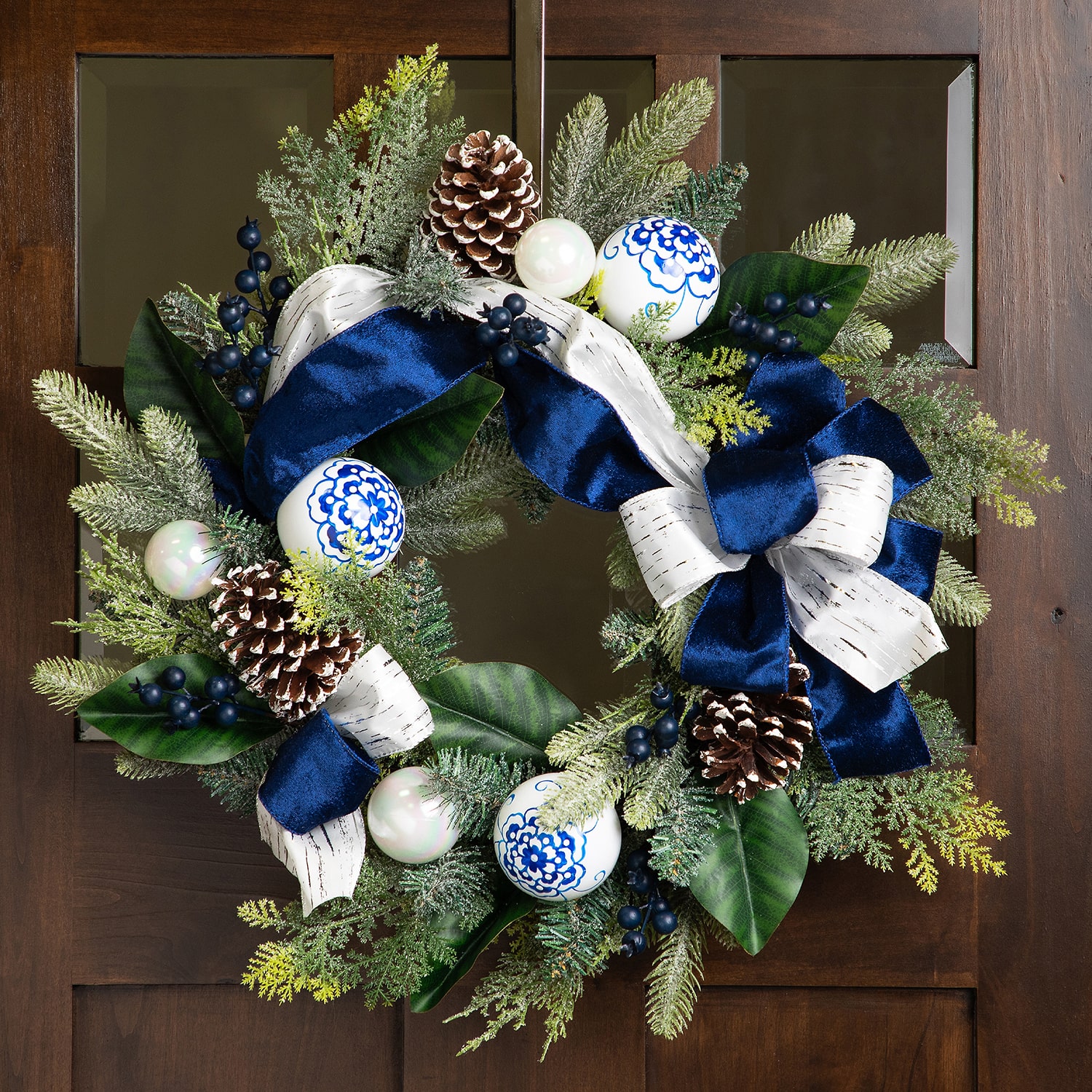 Northlight 24" Frosted Pine With Blueberries Bows And Ornaments Wreath