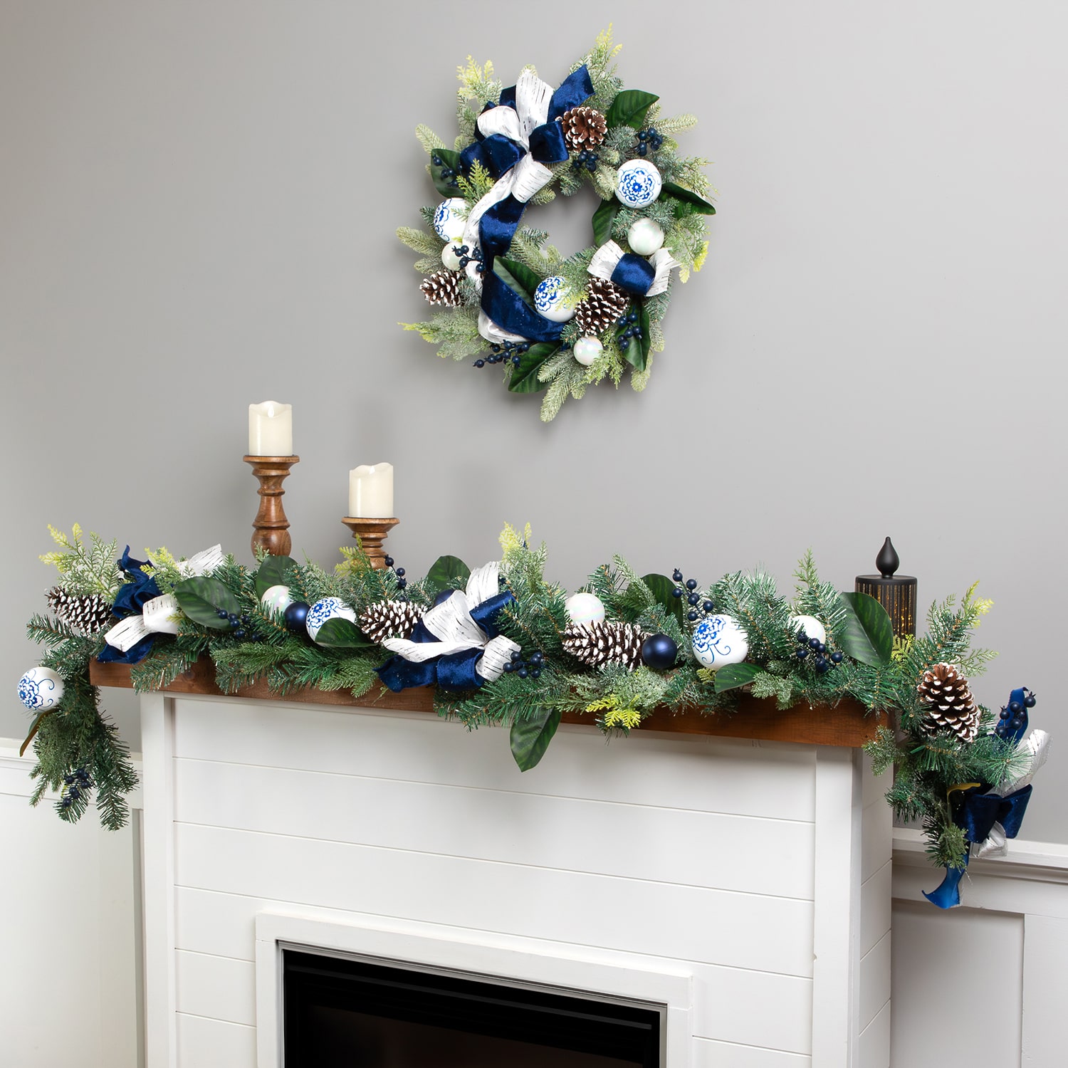 Northlight 24" Frosted Pine With Blueberries Bows And Ornaments Wreath