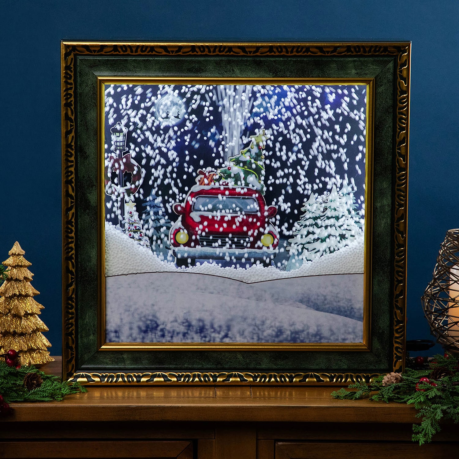 Northlight 15" Led Lighted Musical Snowing Retro Truck Matted Wall Art