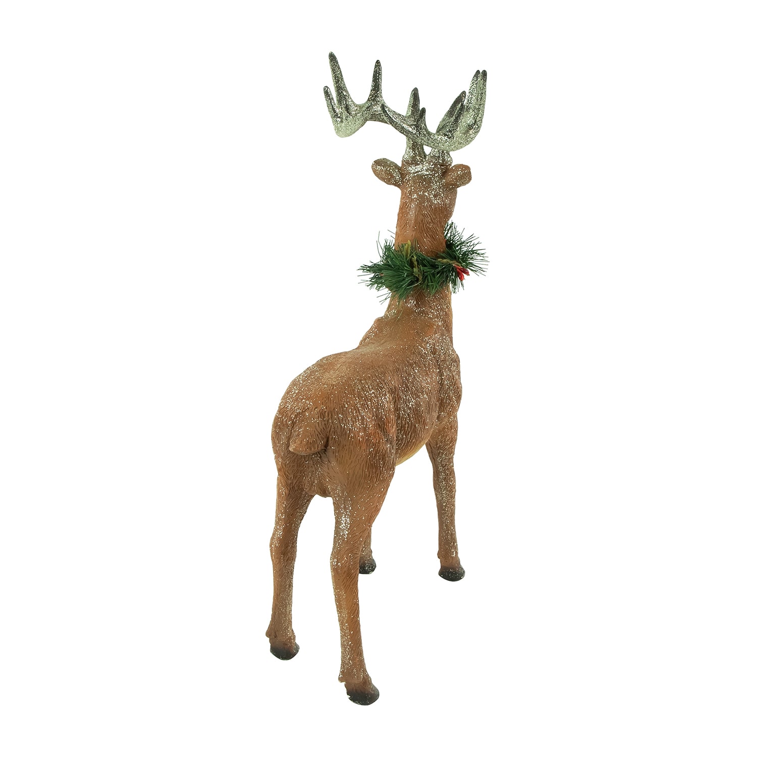 Northlight 15.5" Standing Glittered Reindeer With Pine Neck Wreath Christmas Figurine