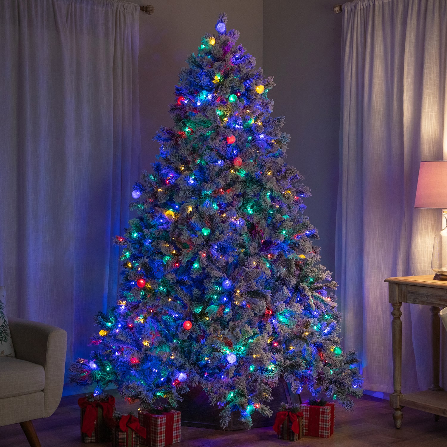 Northlight Pre Lit Full Flocked Glacier Pine Artificial Led 8 Foot Pine Christmas Tree