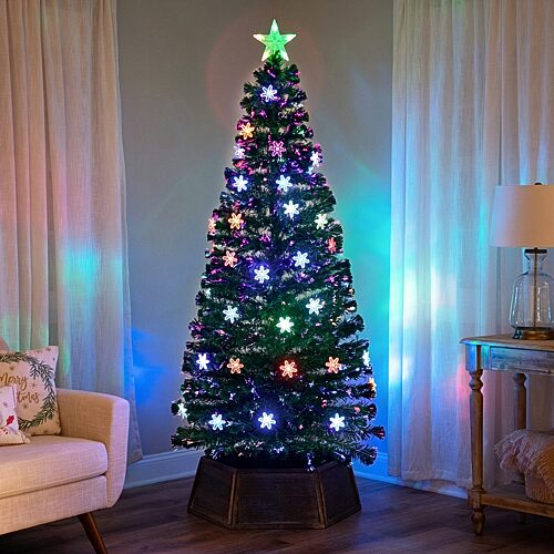 36220671 7 ft. Pre-Lit Fiber Optic Snowflake Artificial Christmas Tree with Multi LED Lights, Green