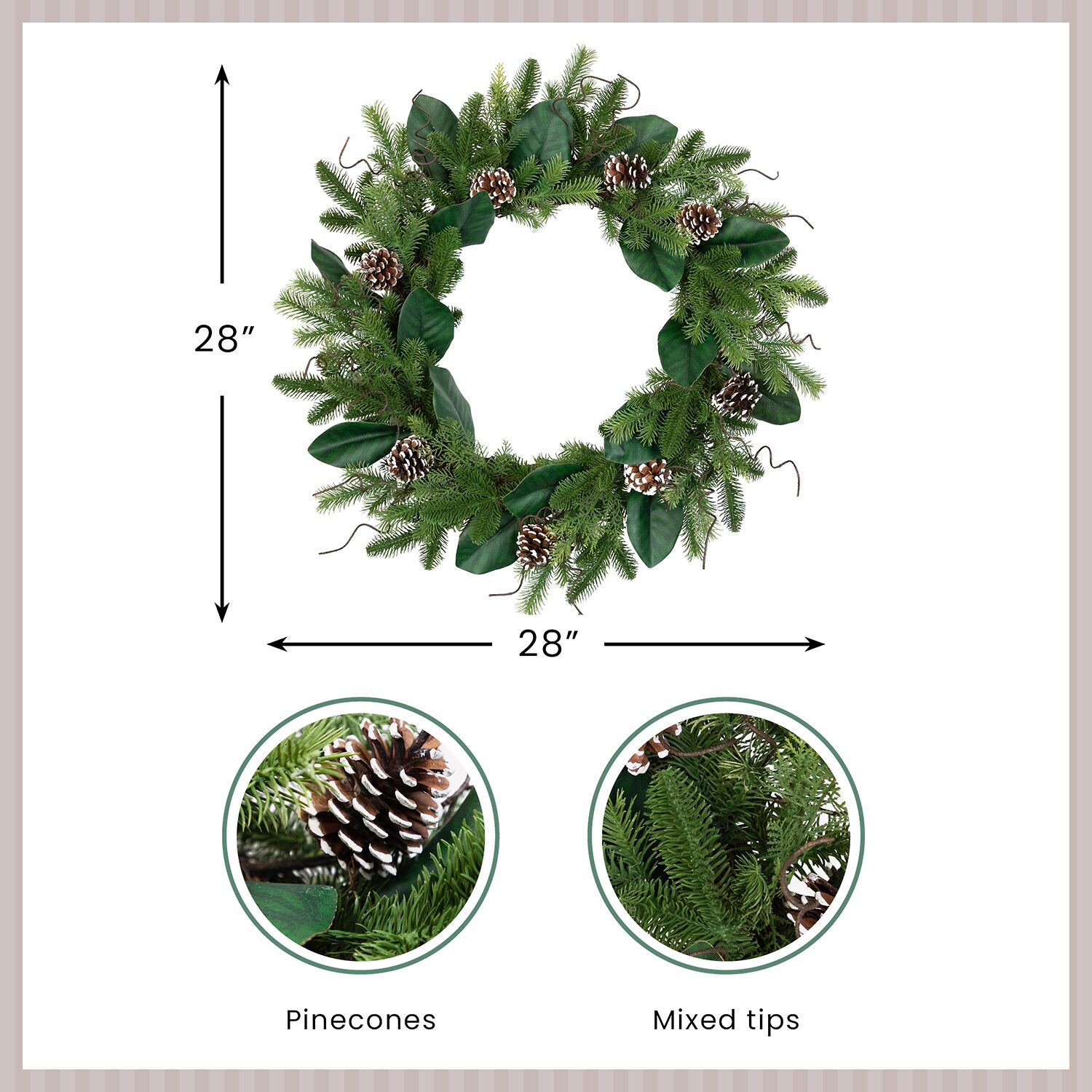 Northlight 28" Mixed Foliage And Whitewashed Pinecones Artificial Wreath