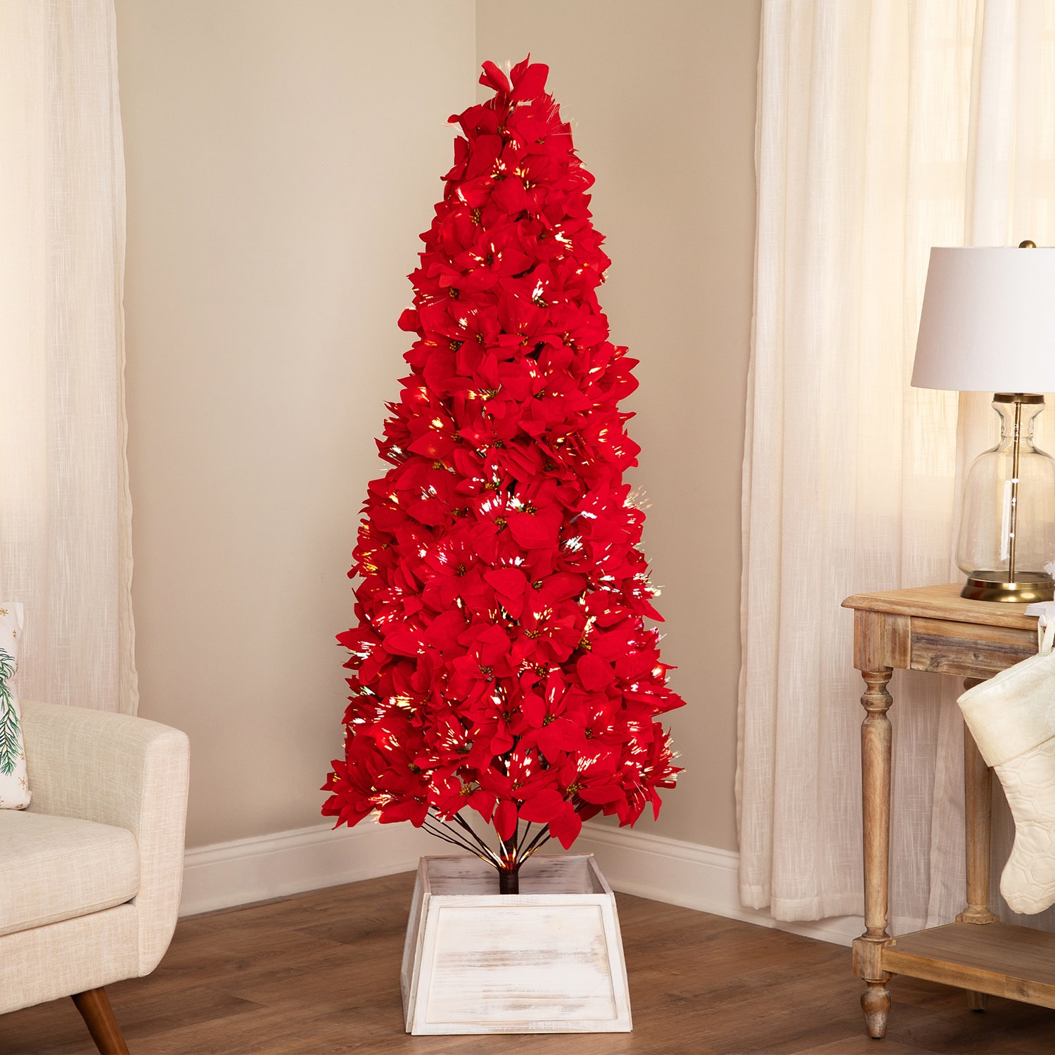 Northlight Fiber Optic Poinsettia 6 Foot Pre-Lit Christmas Tree