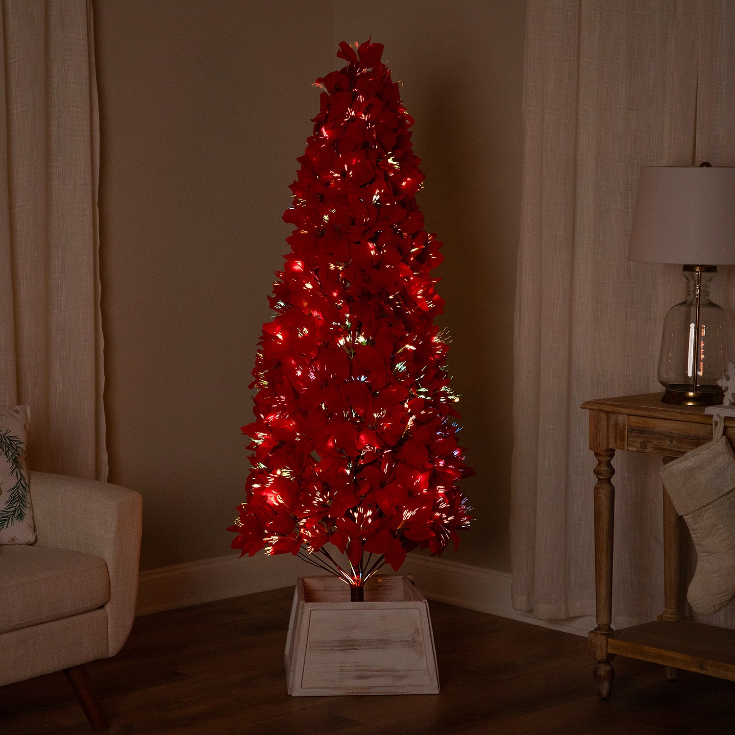 Northlight Fiber Optic Poinsettia 6 Foot Pre-Lit Christmas Tree