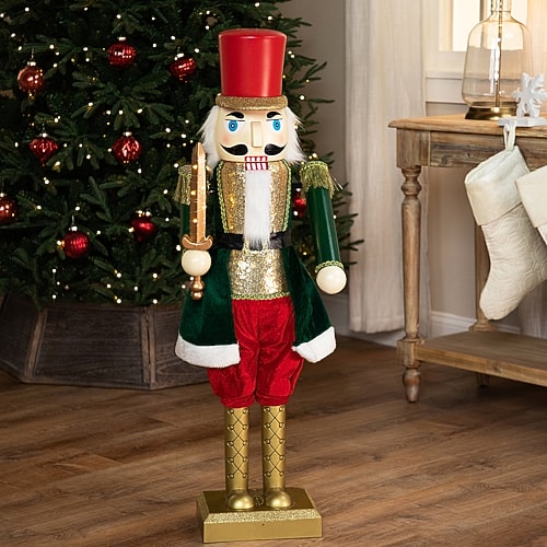 Northlight 42" Led Lighted Animated And Musical Extendable Soldier Plastic Christmas Nutcracker, One Size, Green