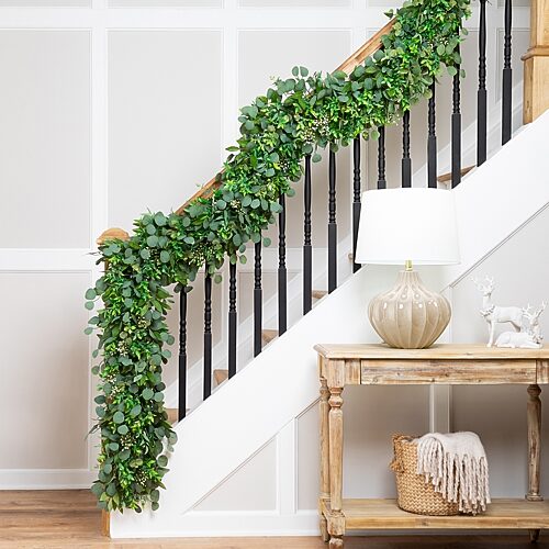 Northlight 10ft Silver Dollar And Seeded Eucalyptus Artificial Christmas Outdoor Garland, One Size, Green