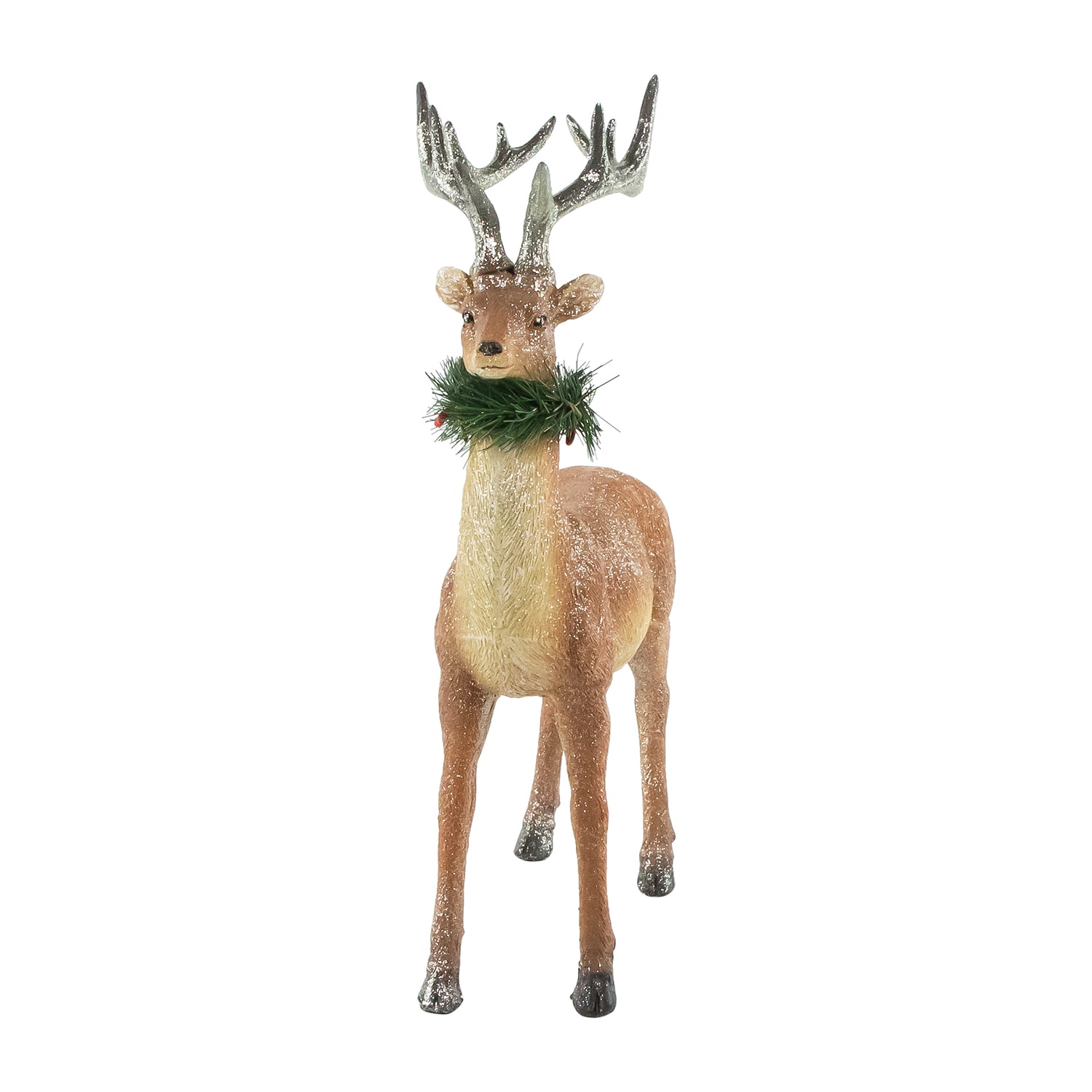 Northlight 15.5" Standing Glittered Reindeer With Pine Neck Wreath Christmas Figurine