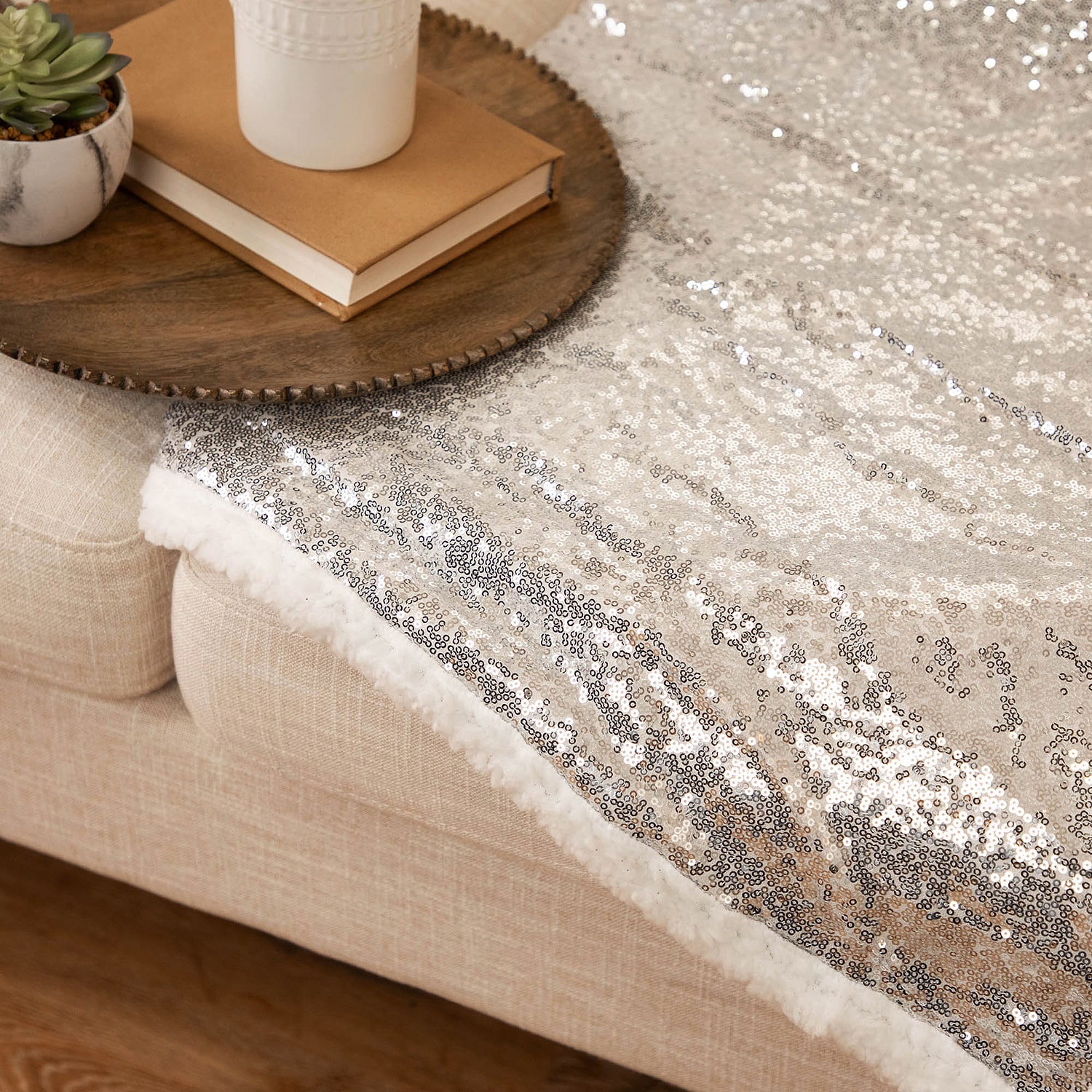 Northlight 49"Shimmering Sequins With Fleece Throw Blanket Throw Pillow