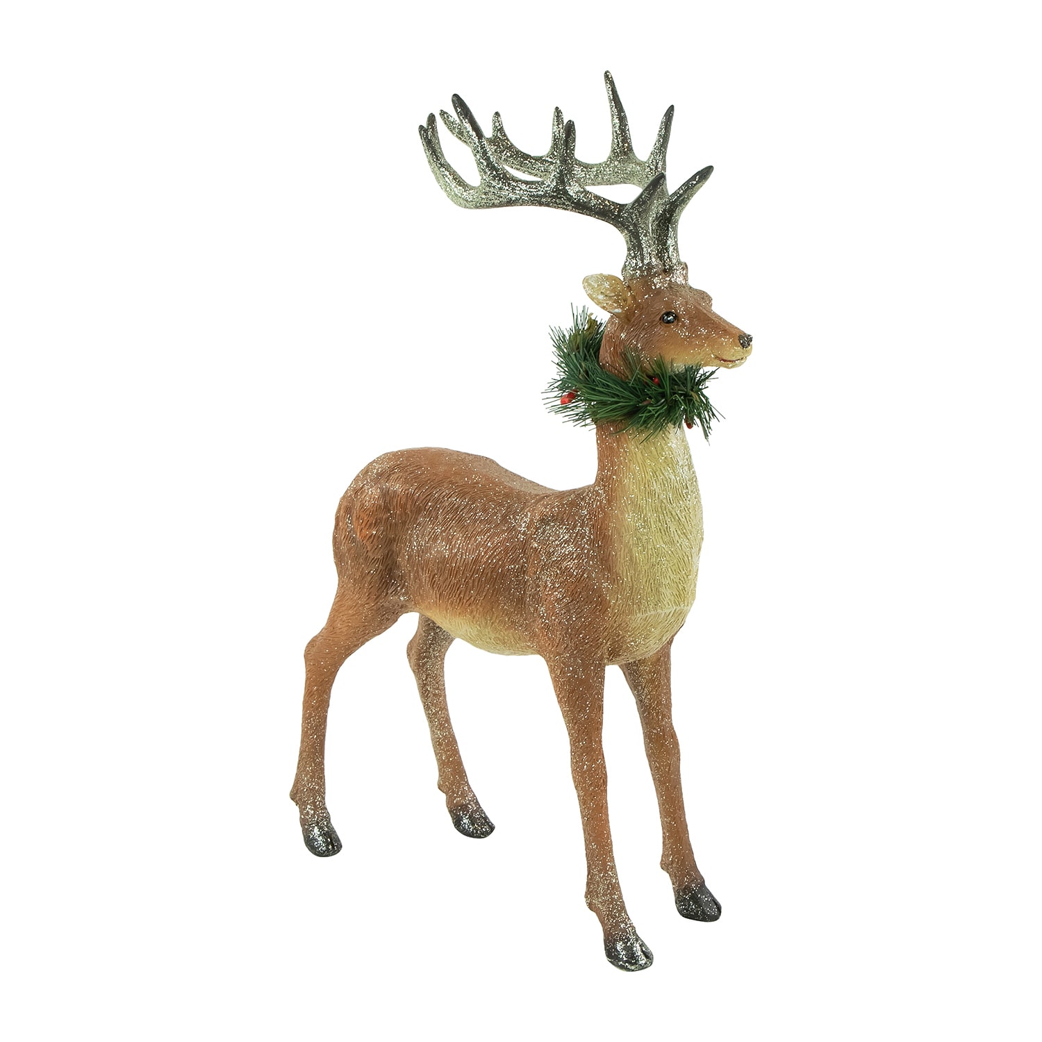 Northlight 15.5" Standing Glittered Reindeer With Pine Neck Wreath Christmas Figurine