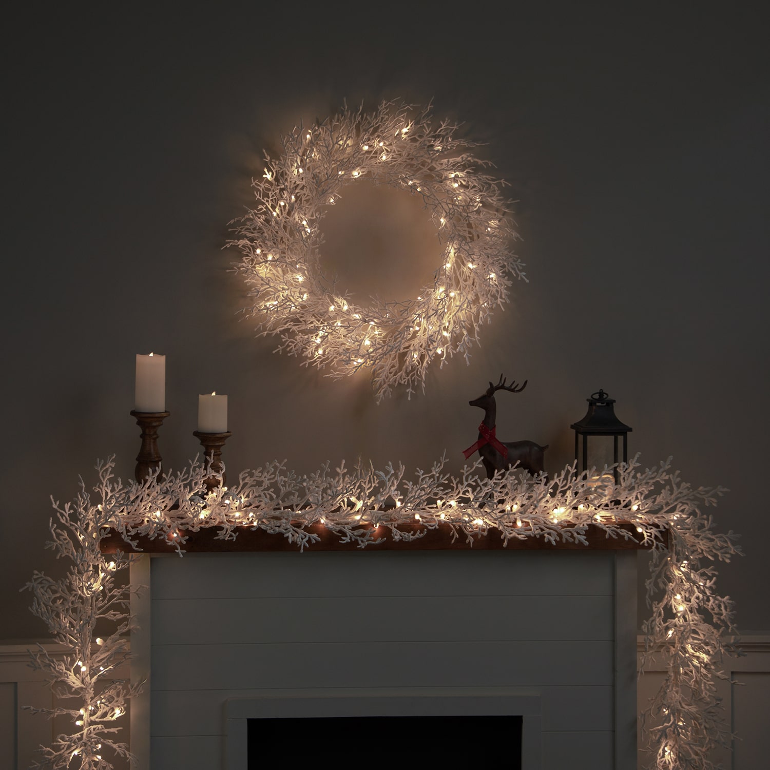 Northlight 30" Pre Lit Flocked Twig Artificial Led Lights Wreath
