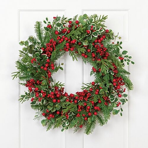 35848838 Mixed Pine Cedar & Berries Artificial Christmas Wreath - 30 in. - Unlit - Green