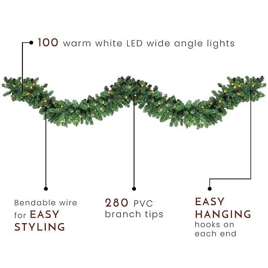 Northlight 9ft Pre Lit Olympia Pine Artificial Led Lights Christmas Outdoor Garland