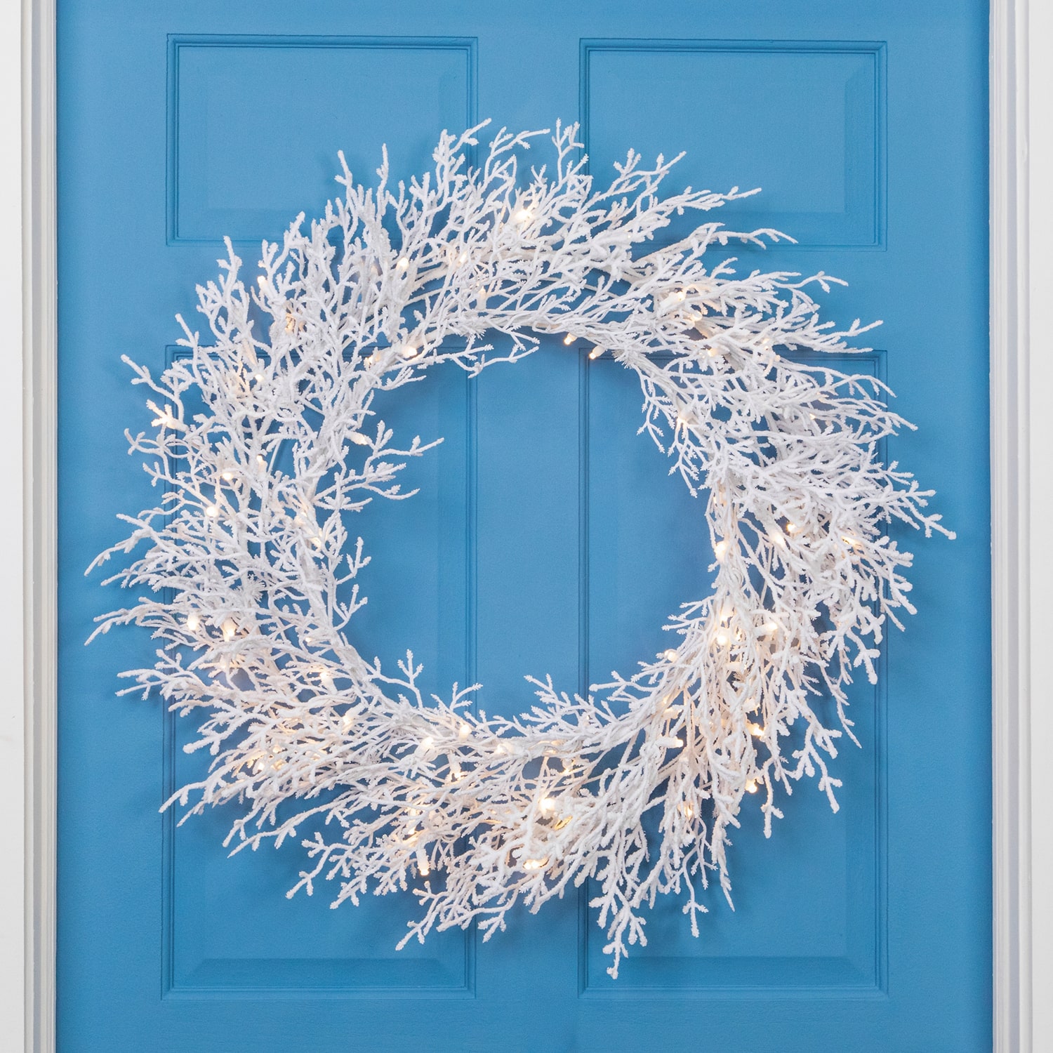 Northlight 30" Pre Lit Flocked Twig Artificial Led Lights Wreath