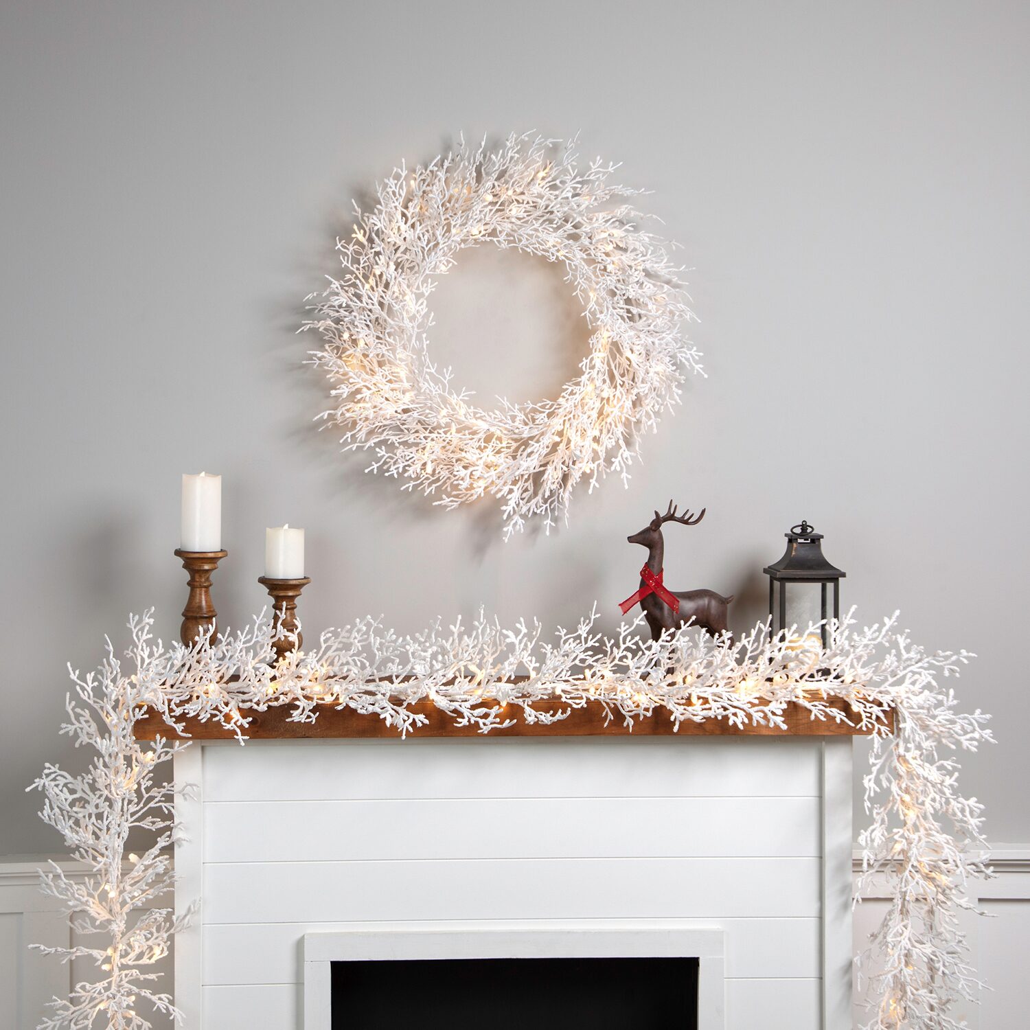 Northlight 30" Pre Lit Flocked Twig Artificial Led Lights Wreath