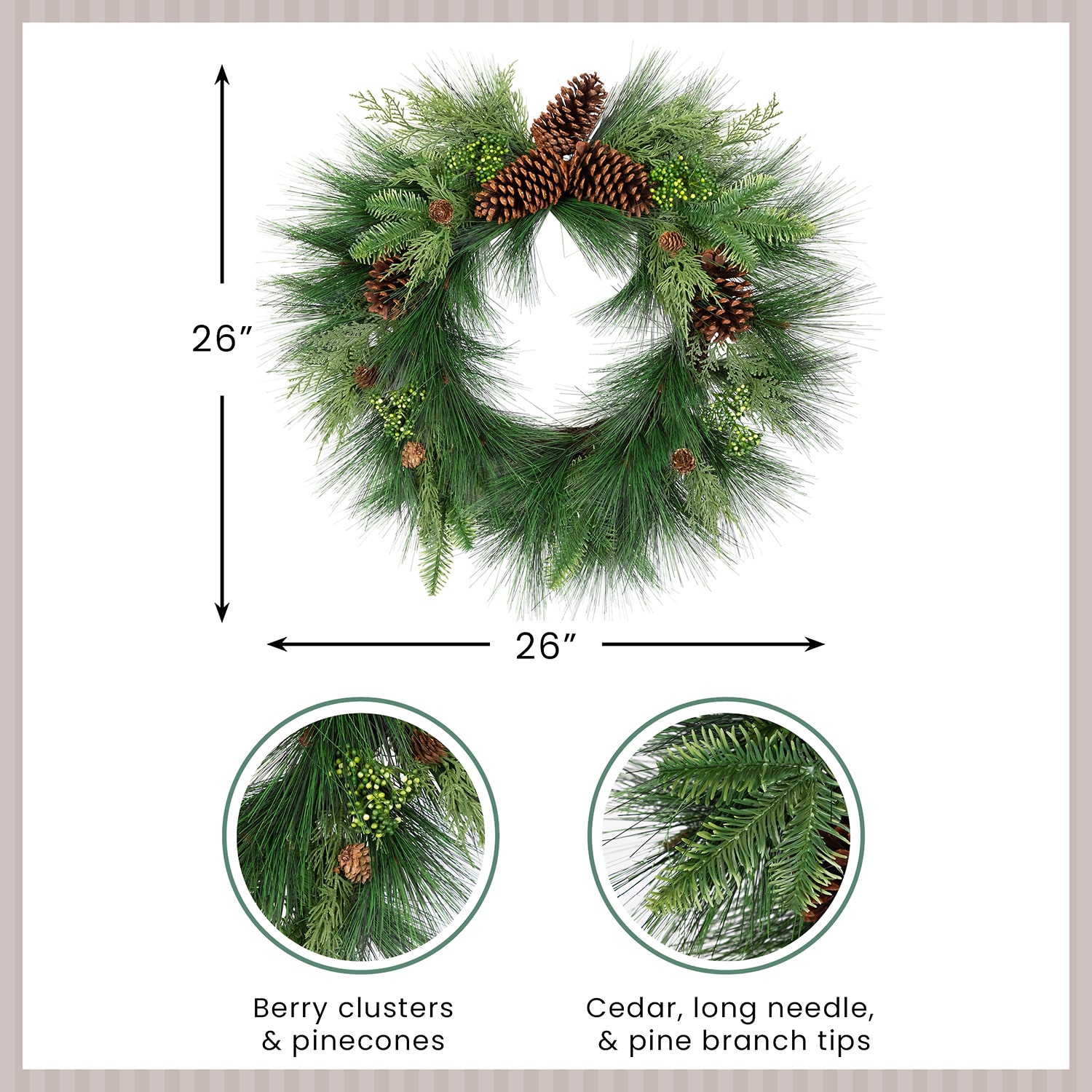 Northlight 26" Long Needle Pine Berries And Pinecone Artificial Wreath