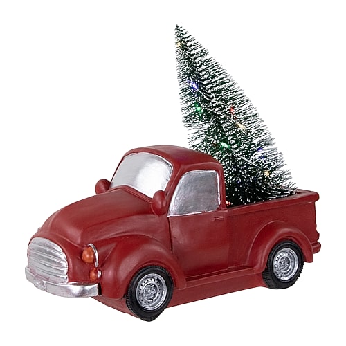 Northlight 10" Led Lighted Pine Tree In Vintage Truck Christmas Figurine In Multi