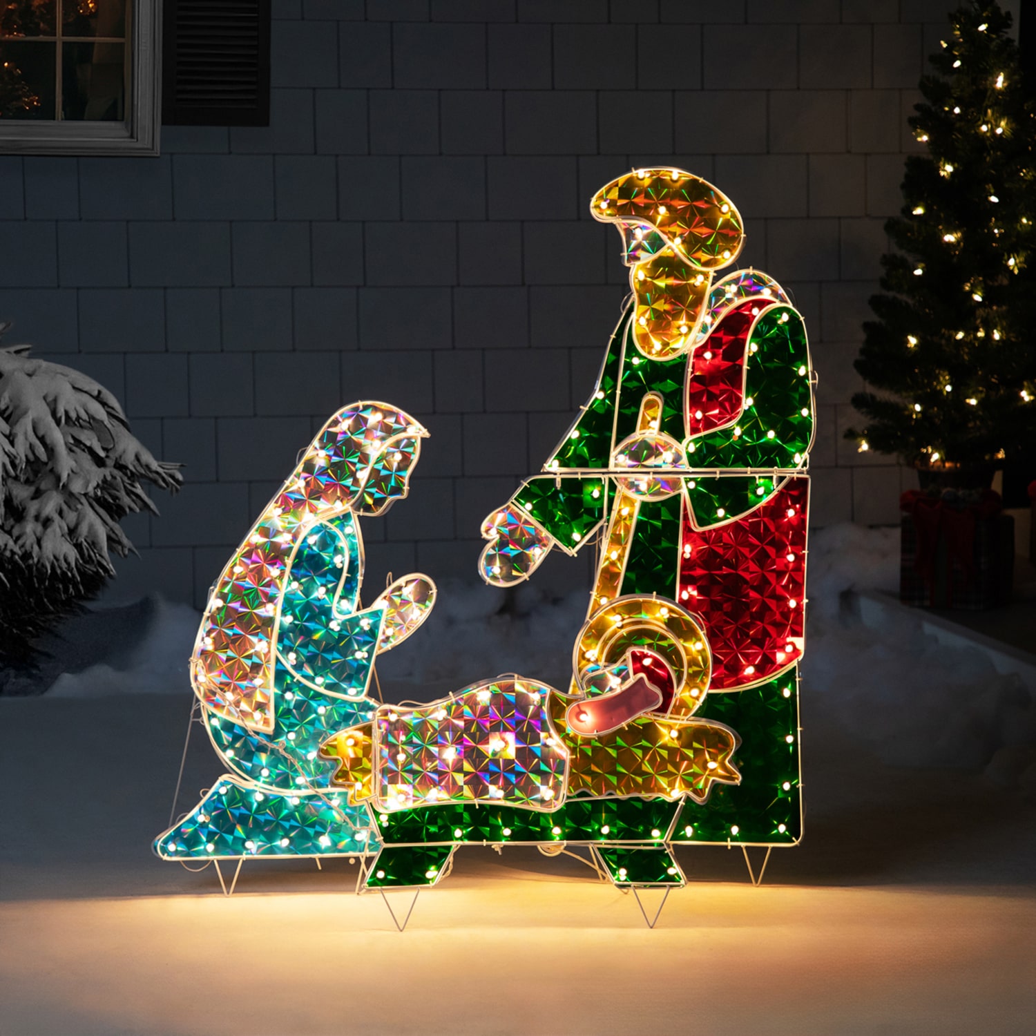 Northlight 3 Piece Lighted Holographic Nativity Set Outdoor Lights 3-pc. Nativity Set