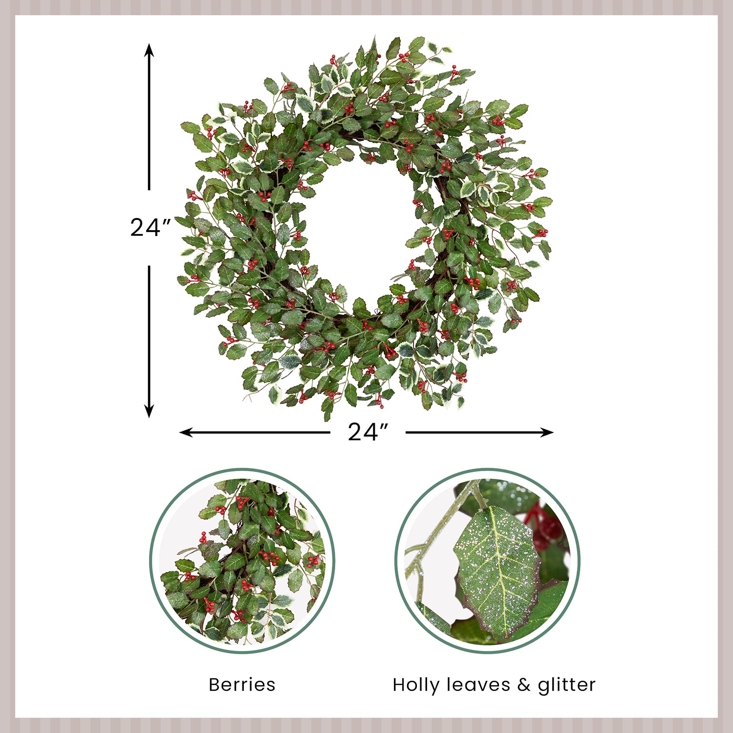 Northlight 24" Glittered Holly And Berry Artificial Wreath