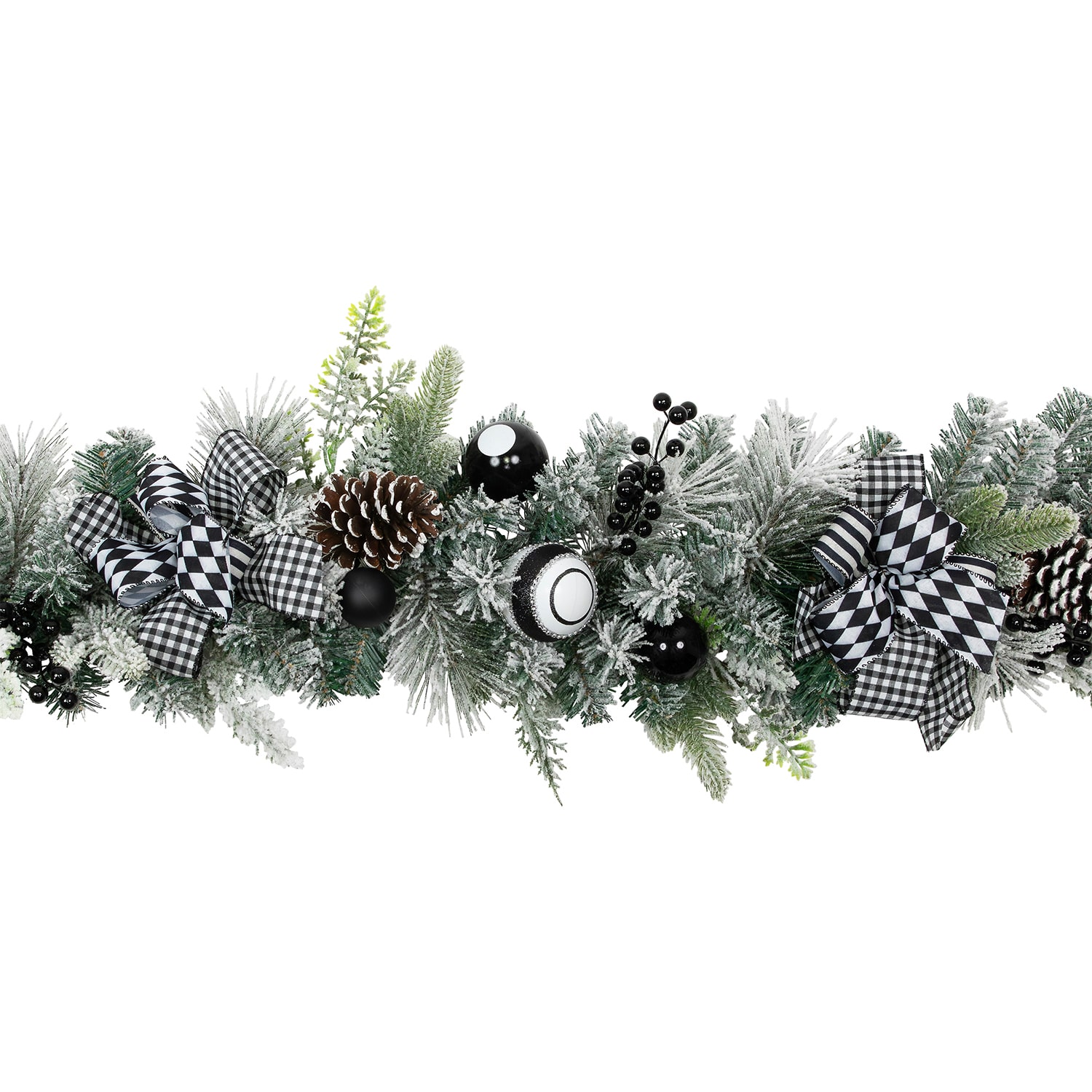 Northlight 6ft Flocked Pine With Harlequin Ornaments And Bows Artificial Christmas Outdoor Garland