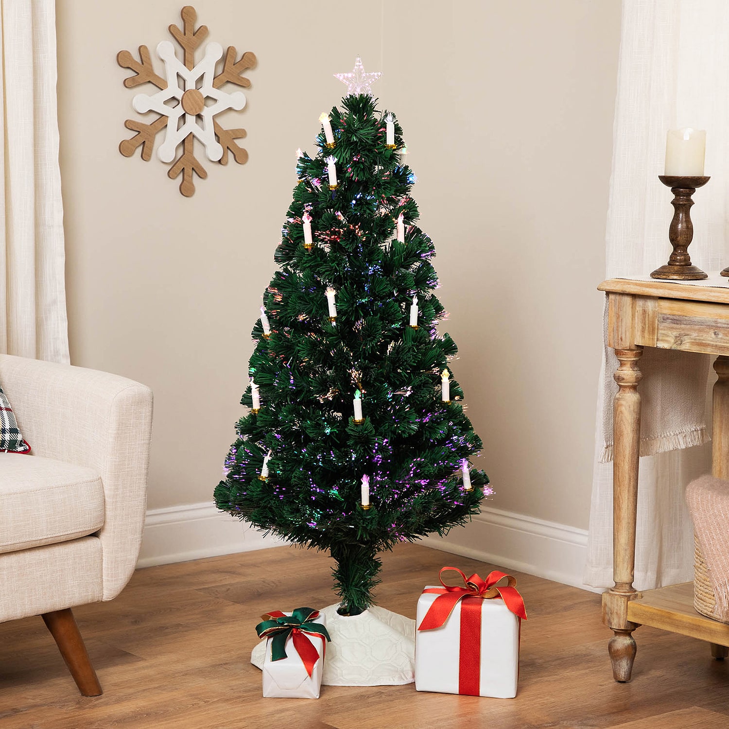 Northlight 4ft Pre Lit Fiber Optic Pine Artificial With Candles Lights 4 Foot Pre-Lit Pine Christmas Tree