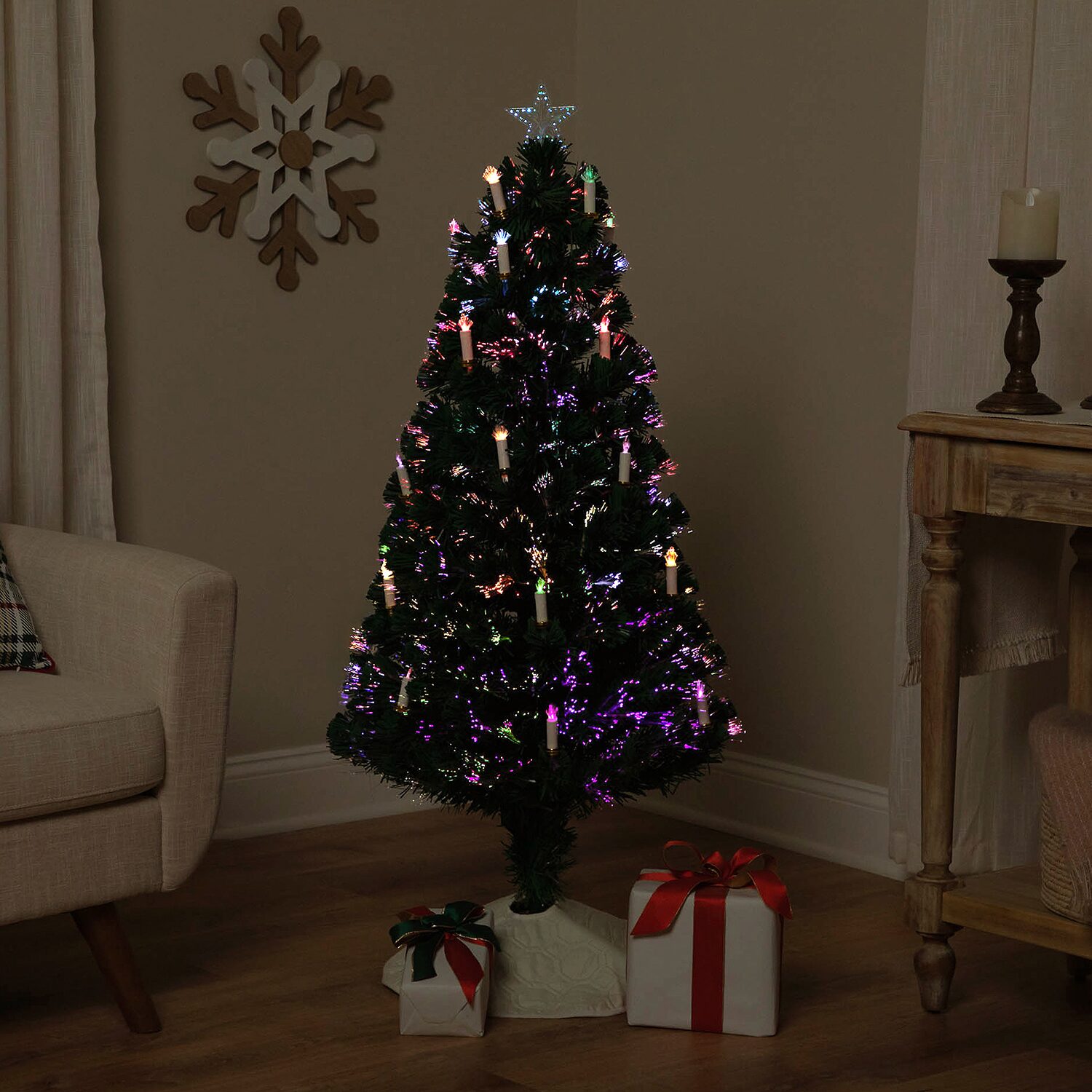 Northlight 4ft Pre Lit Fiber Optic Pine Artificial With Candles Lights 4 Foot Pre-Lit Pine Christmas Tree