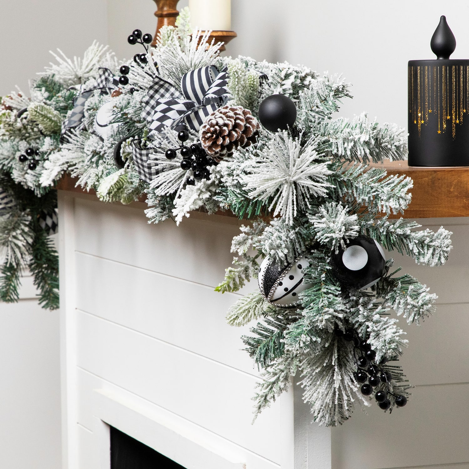 Northlight 6ft Flocked Pine With Harlequin Ornaments And Bows Artificial Christmas Outdoor Garland