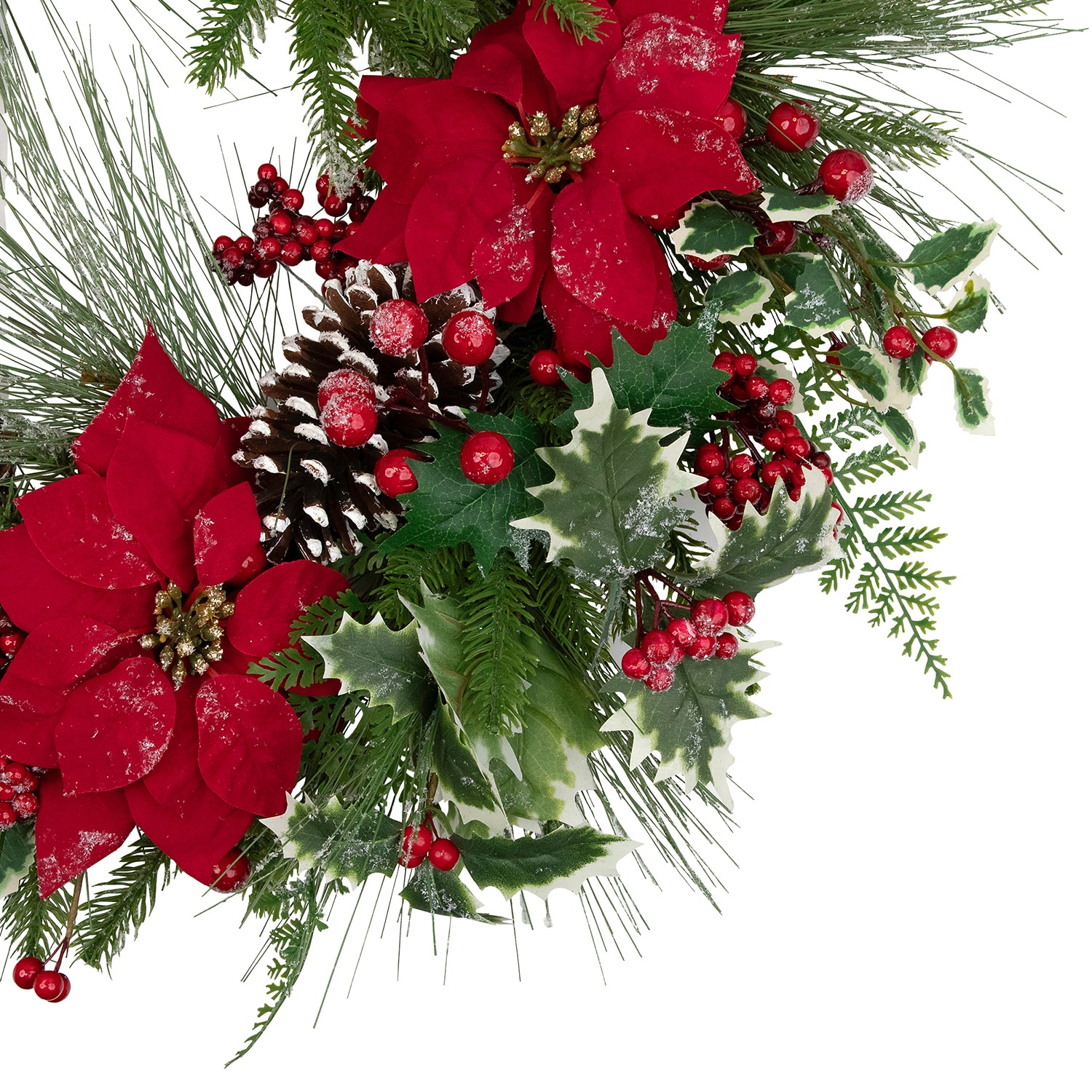 Northlight 30" Poinsettia And Pinecone Mixed Pine Artificial Wreath