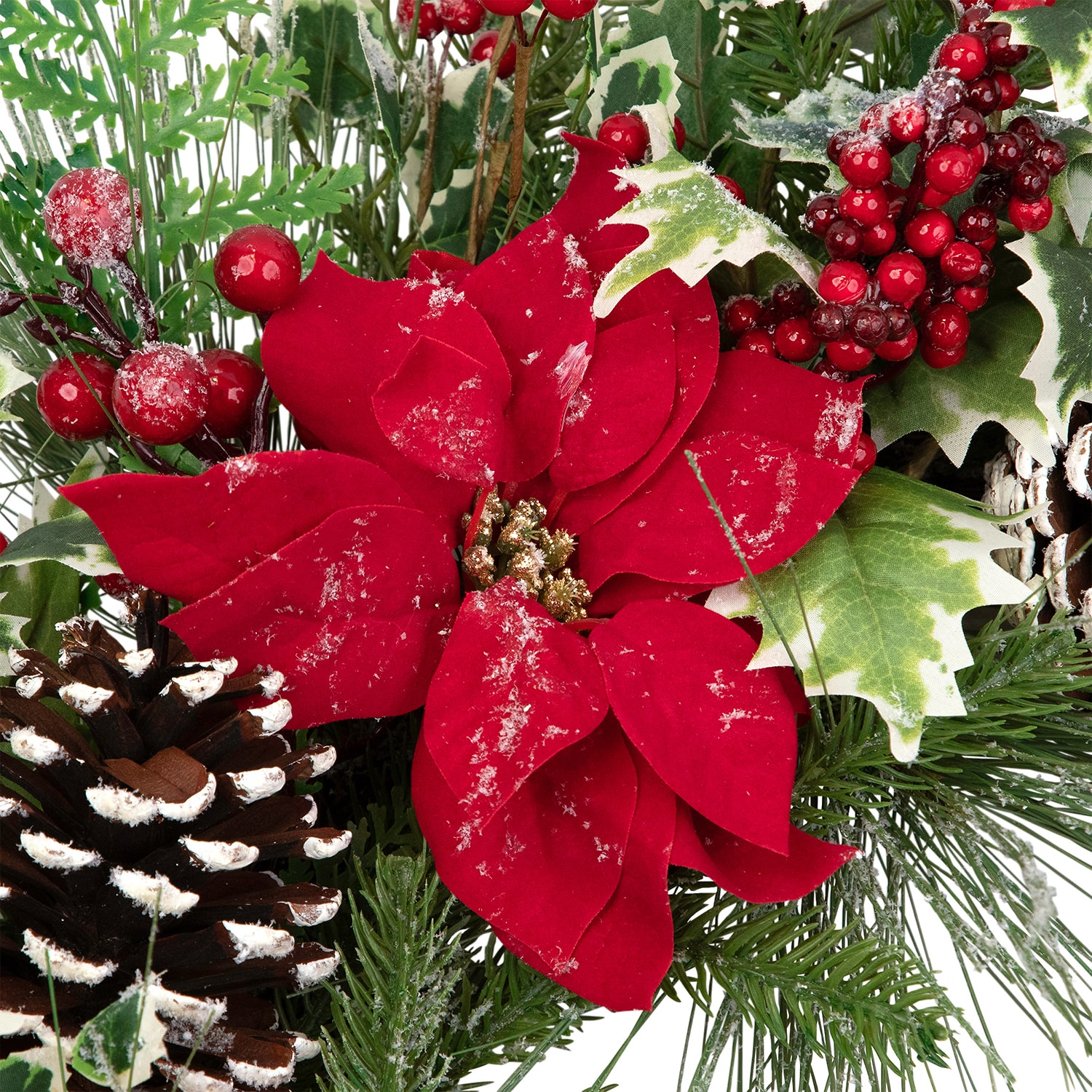 Northlight 30" Poinsettia And Pinecone Mixed Pine Artificial Wreath