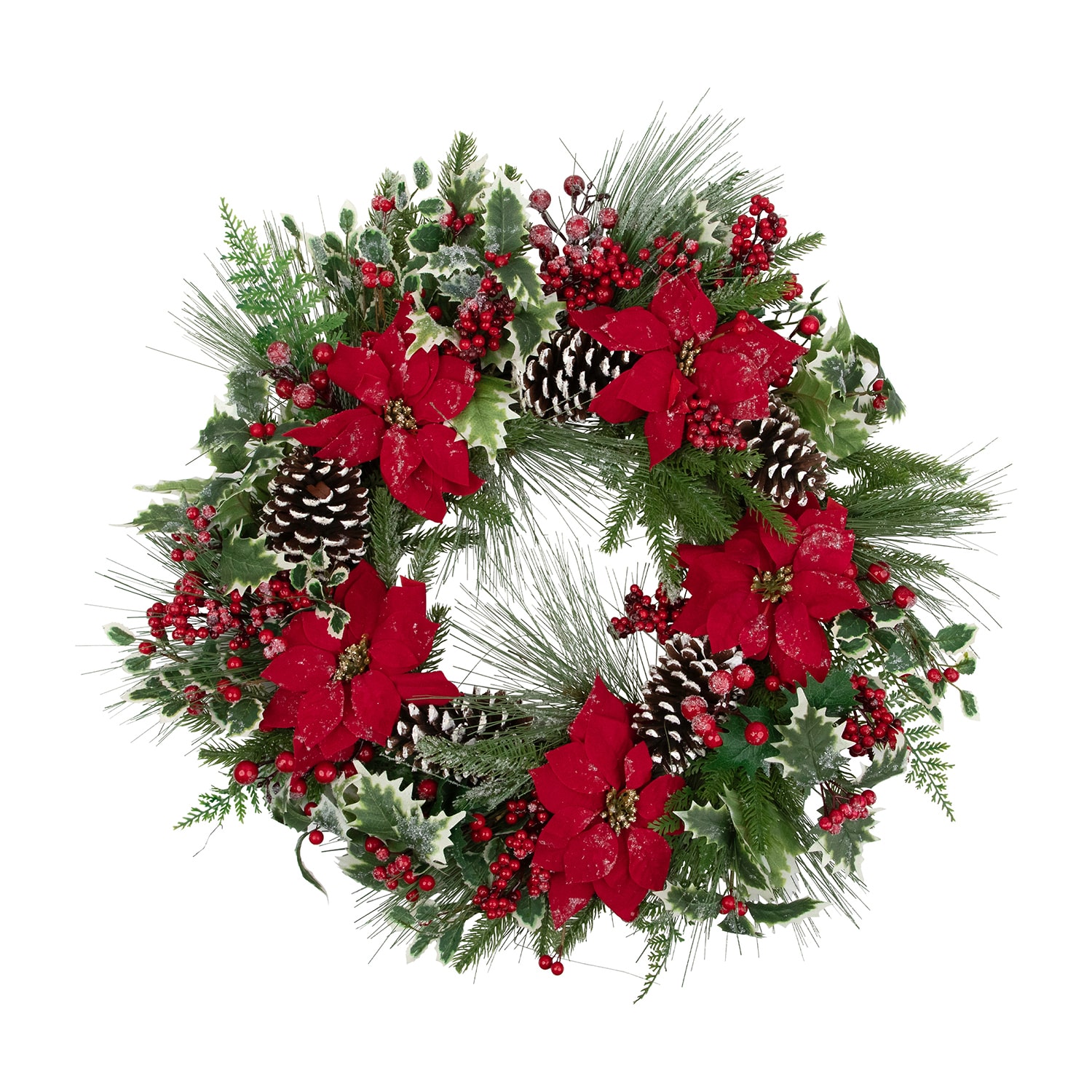 Northlight 30" Poinsettia And Pinecone Mixed Pine Artificial Wreath