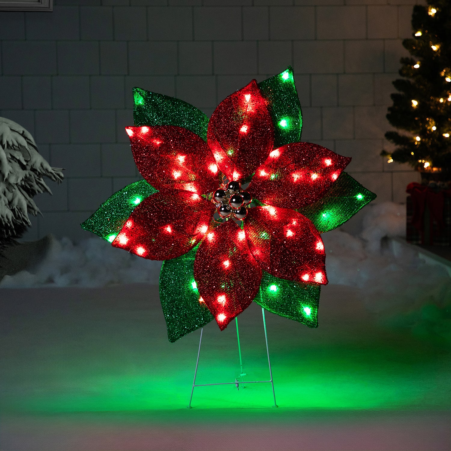 Northlight 34" Led Lighted Poinsettia Outdoor Yard Christmas Yard Art