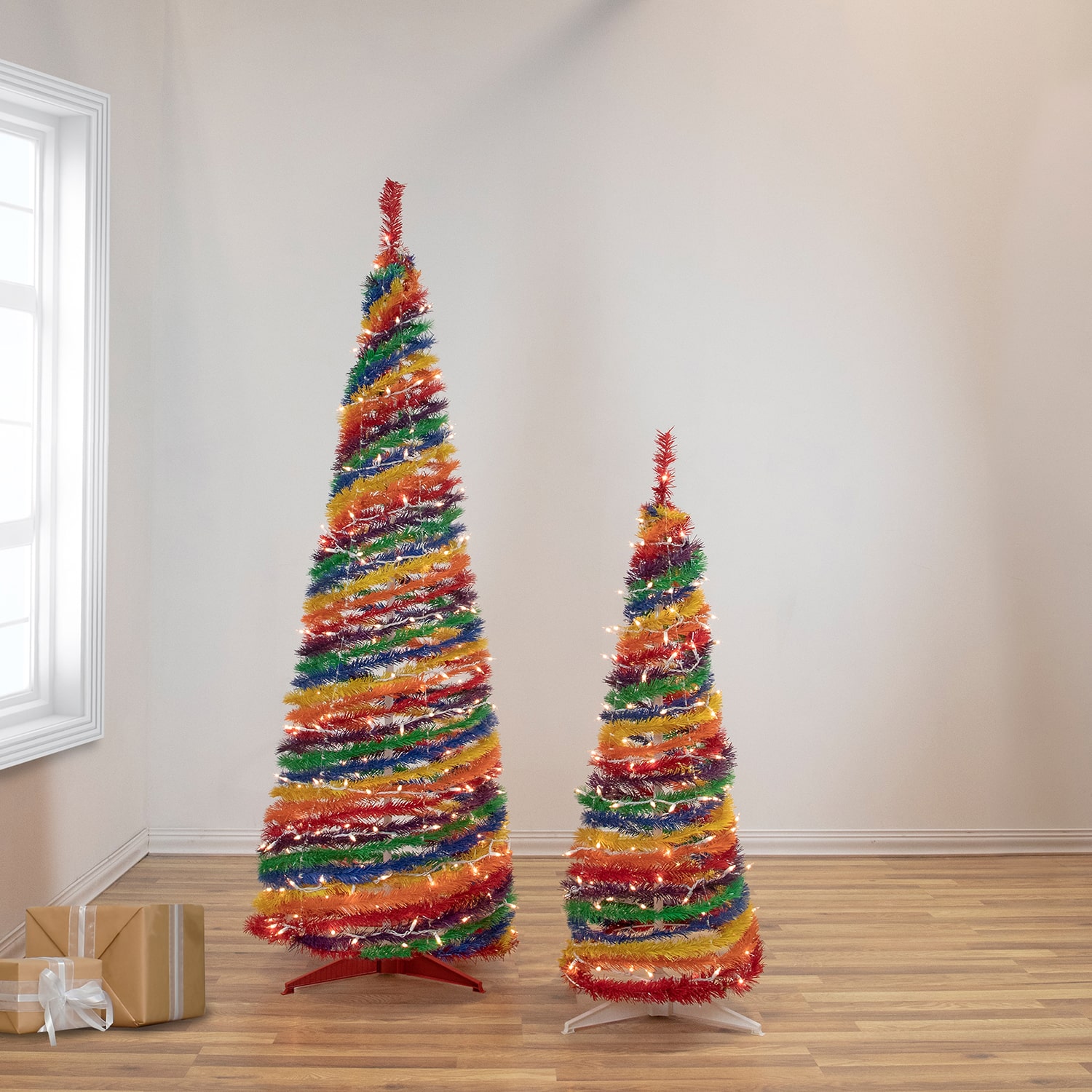 Northlight Rainbow Tinsel Pop Up Artificial Lights 6 Foot Pre-Lit Christmas Tree