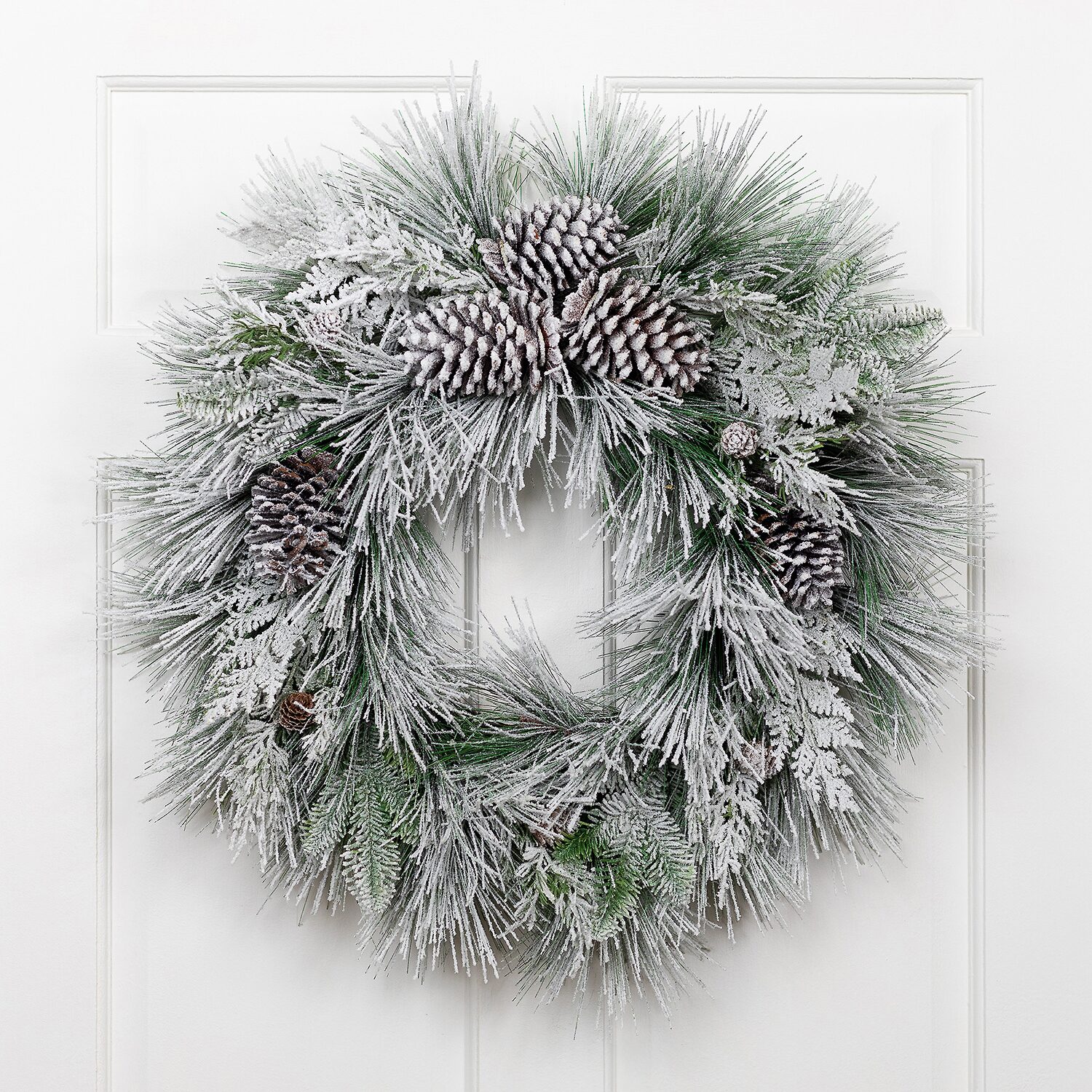 Northlight 26" Snowy Long Needle Pine And Pinecone Artificial Wreath